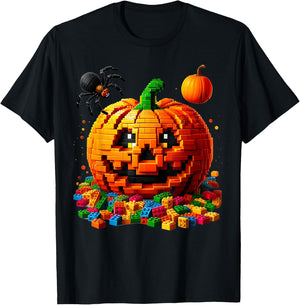 Master Builder Pumpkin Bricks Blocks Halloween Kids Boys Fun T-Shirt - T-Shirt | Black