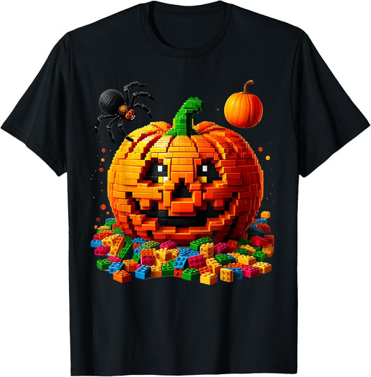 Master Builder Pumpkin Bricks Blocks Halloween Kids Boys Fun T-Shirt - T-Shirt | Black