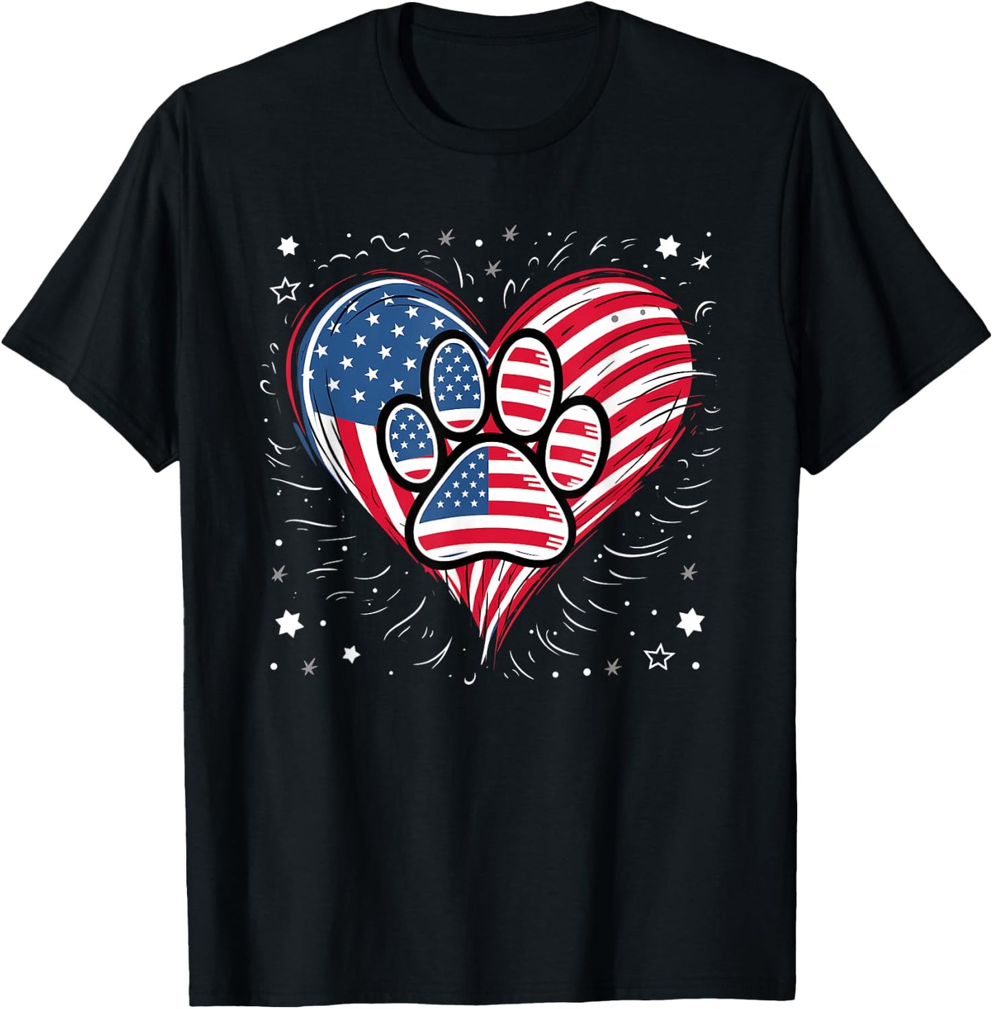 American Flag Patriotic Dog & Cat Paw Print - 4th Of July Kids Men T-Shirt - T-Shirt | Black