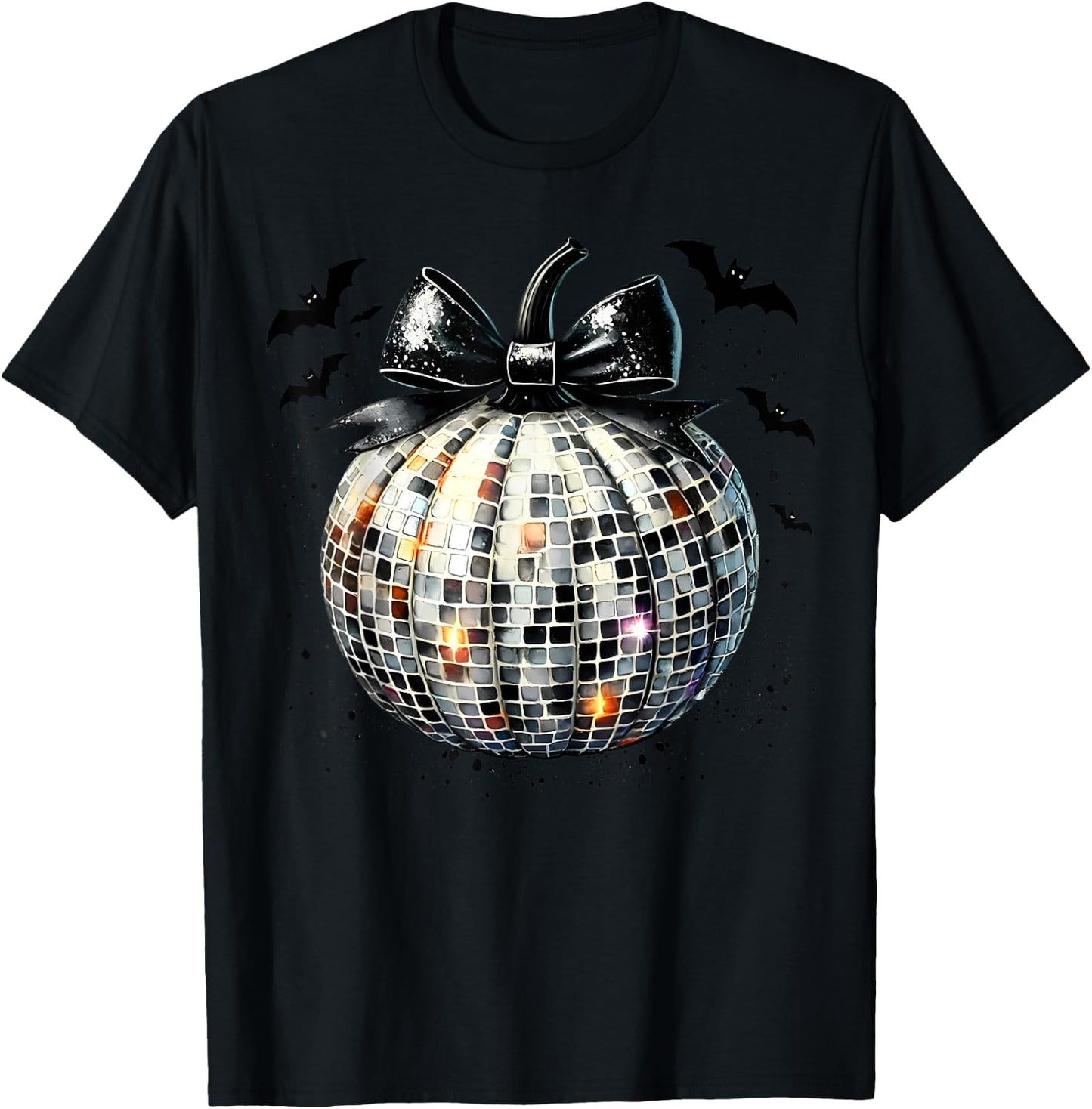 Retro Disco Ball Coquette Pumpkin Halloween Thanksgiving T-Shirt - T-Shirt | Black