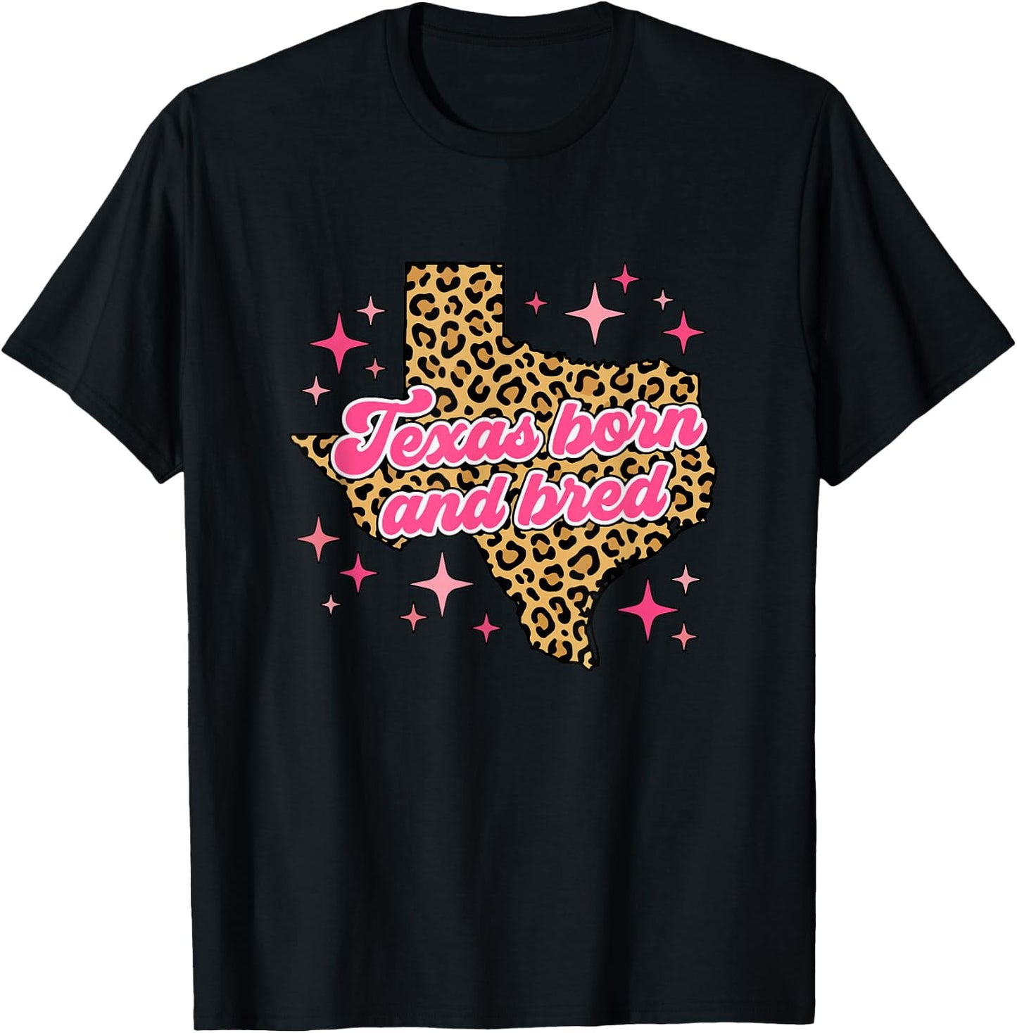 Texas Born and Bred Retro Pink Leopard Print Map T-Shirt - T-Shirt | Black