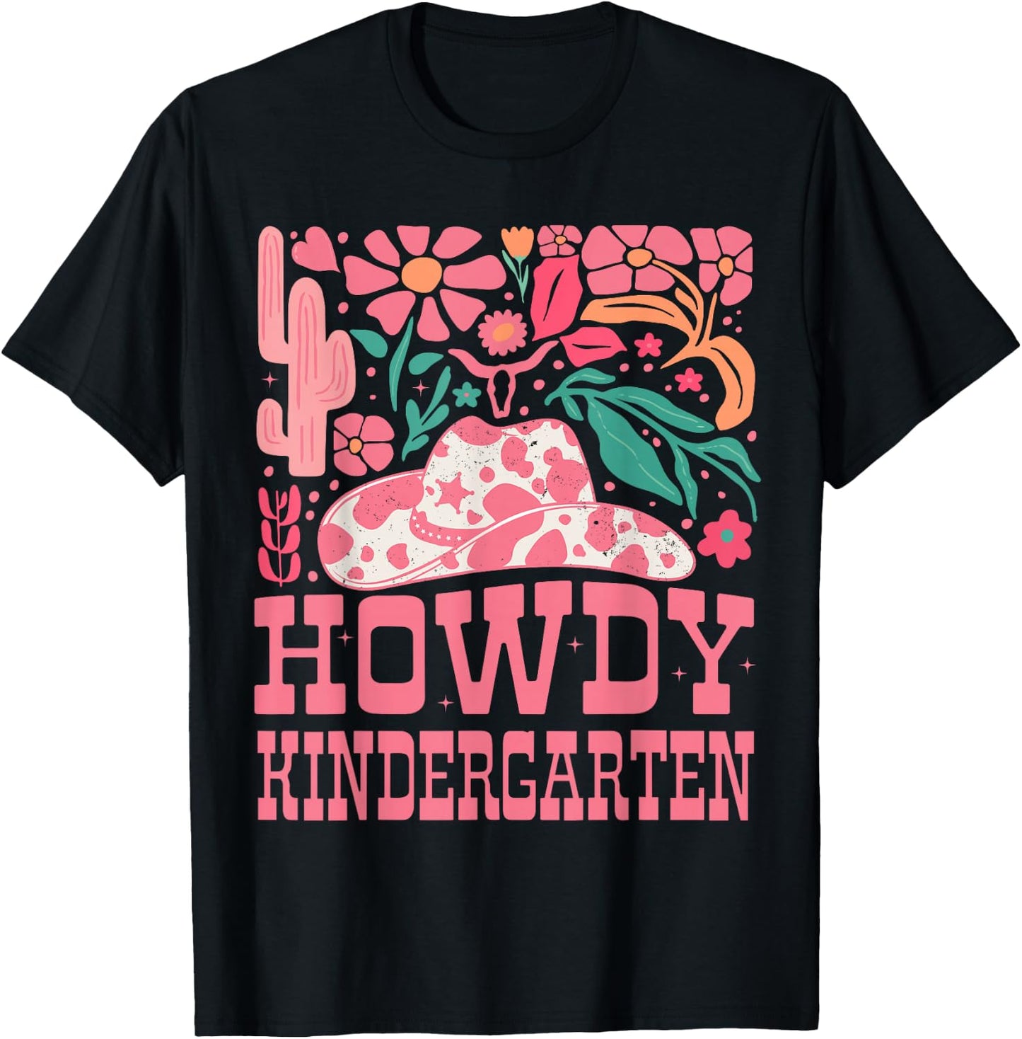 Howdy Kindergarten Western Cowgirls Kindergarten Teacher T-Shirt - T-Shirt | Black
