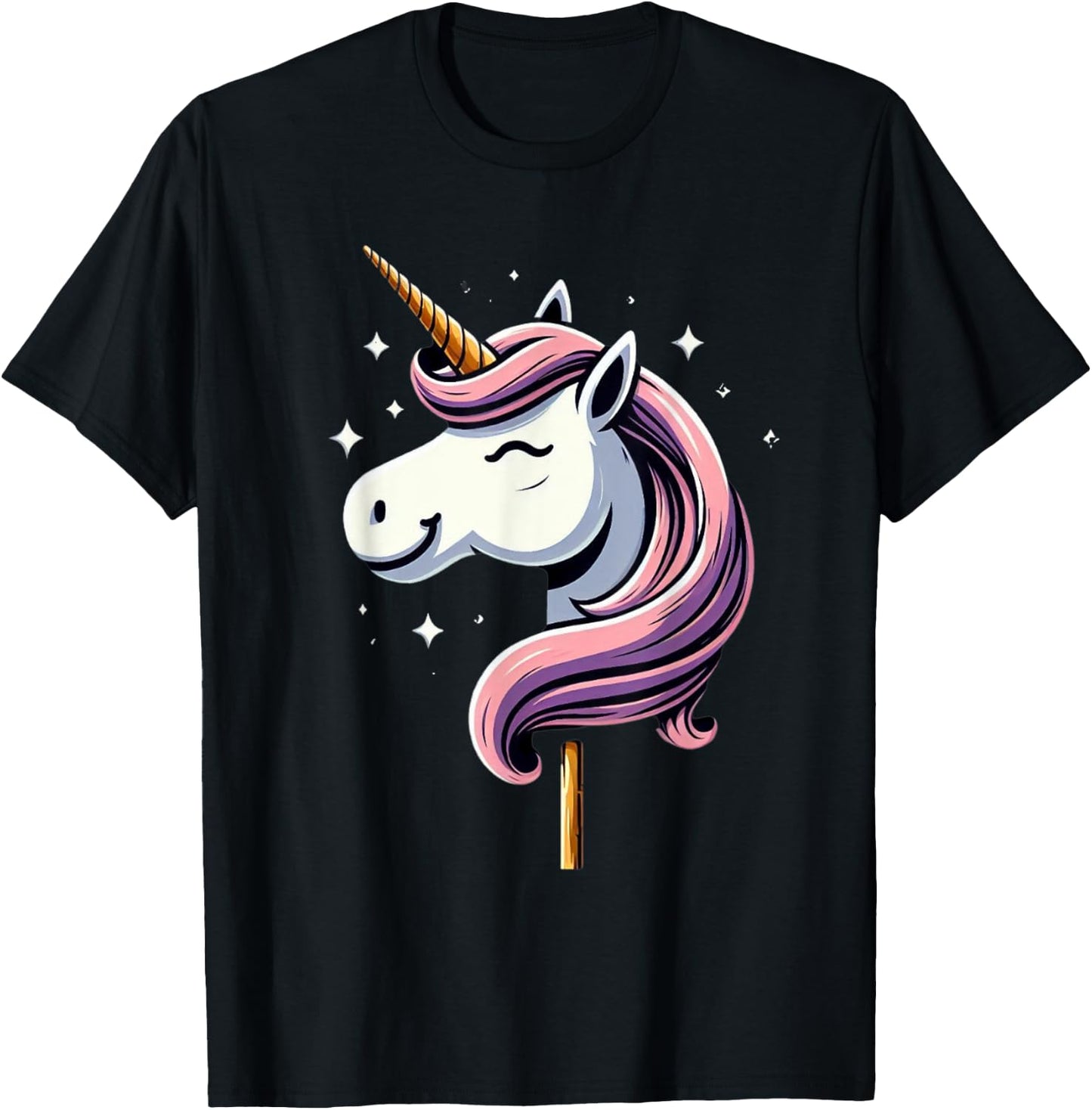 Unicorn Riding Stick Horse Boys Girls Men Women Kids Adults T-Shirt - T-Shirt | Black