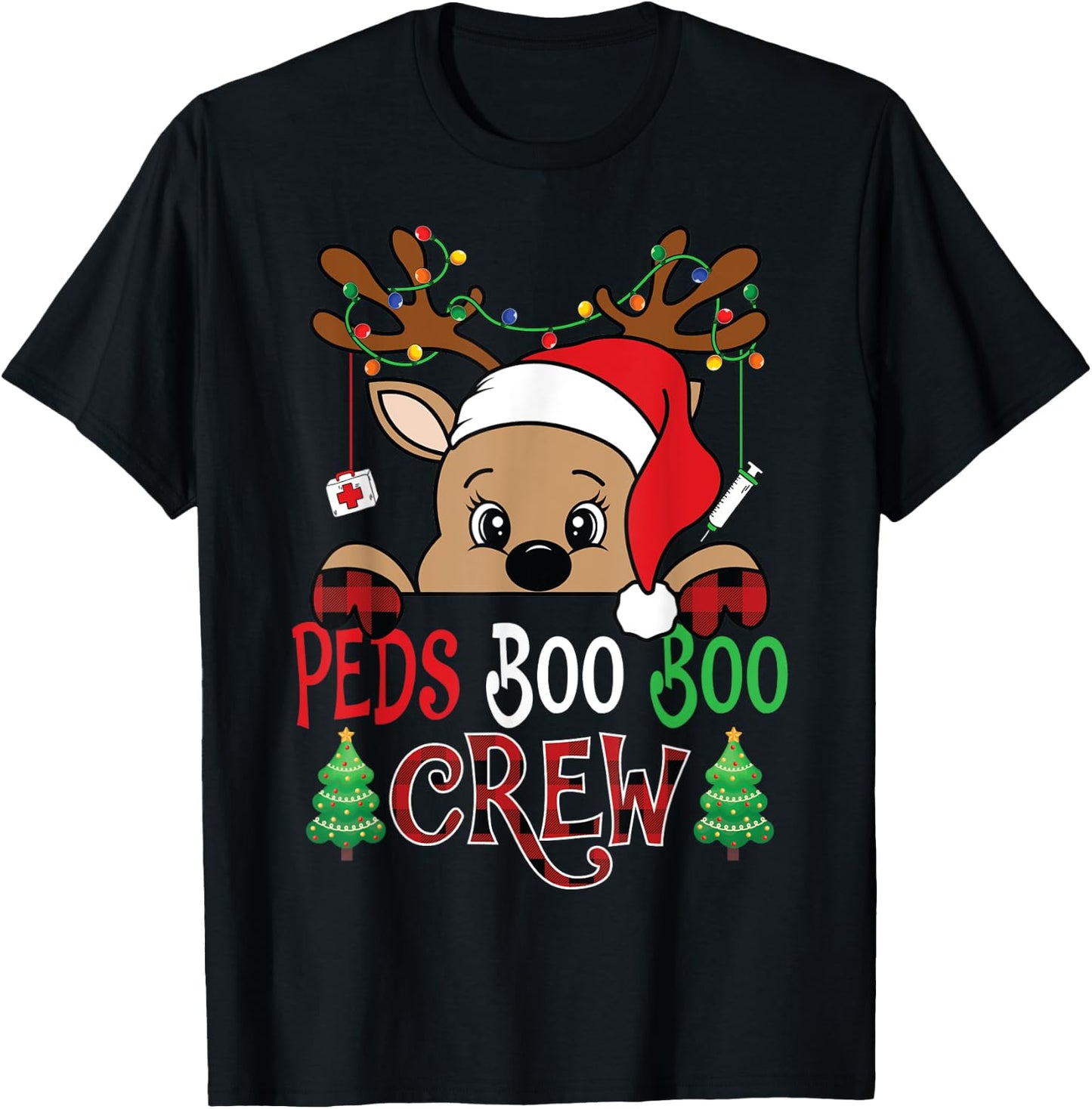 Reindeer PEDS Boo Boo Crew Pediatric Nurse Christmas T-Shirt - T-Shirt | Black