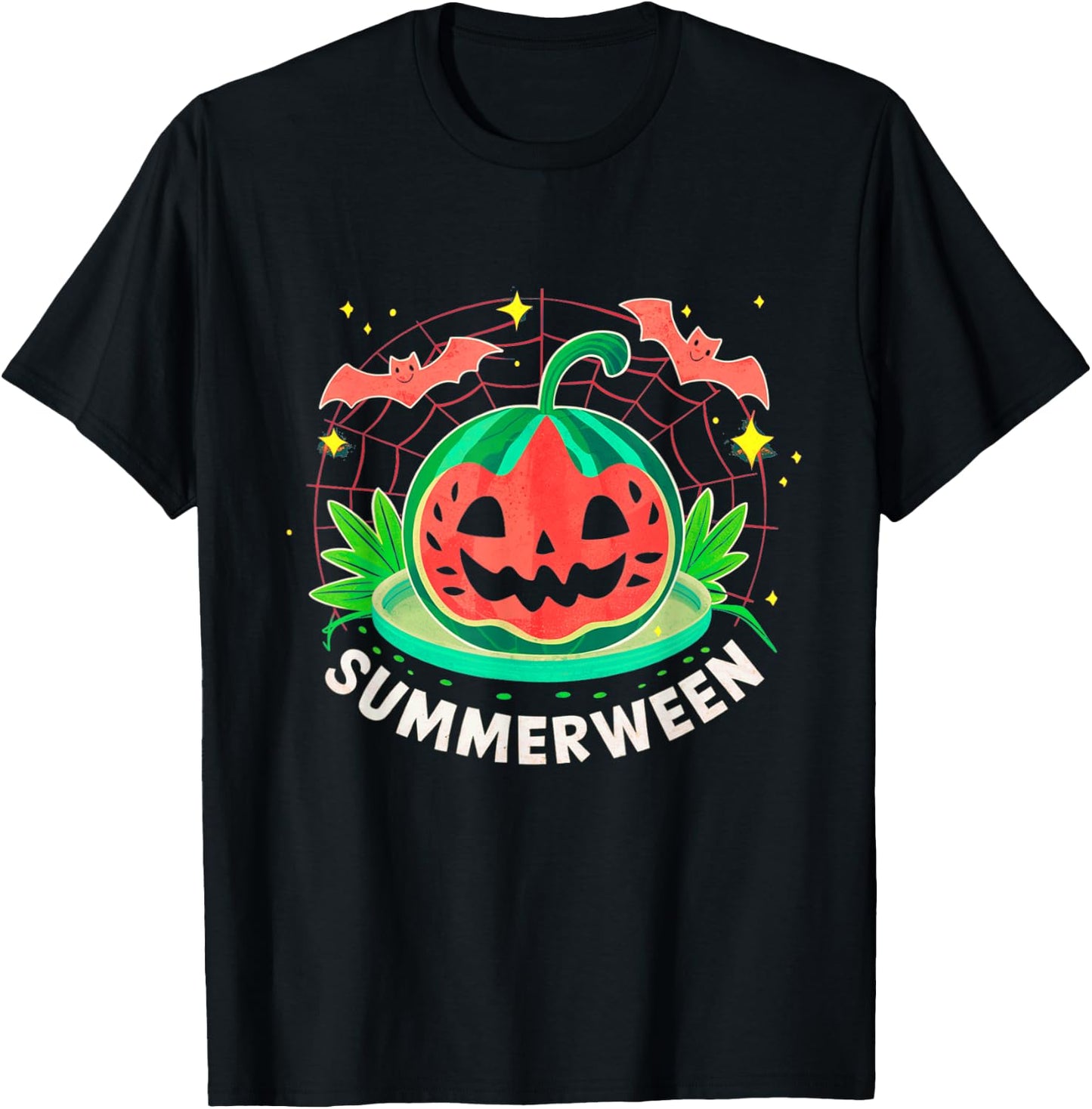 Summerween Summer Halloween Watermelon Pumpkin Vacation T-Shirt - T-Shirt | Black