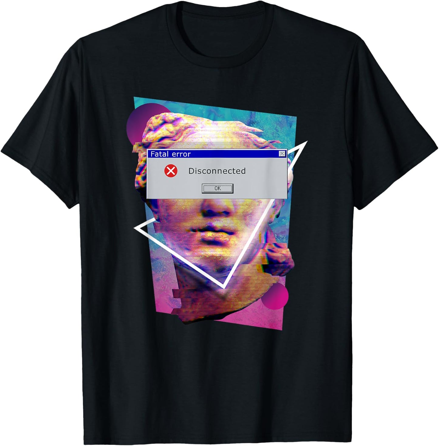Fatal Error Disconnected Glitch Statue Vaporwave Retro 80s T-Shirt - T-Shirt | Black