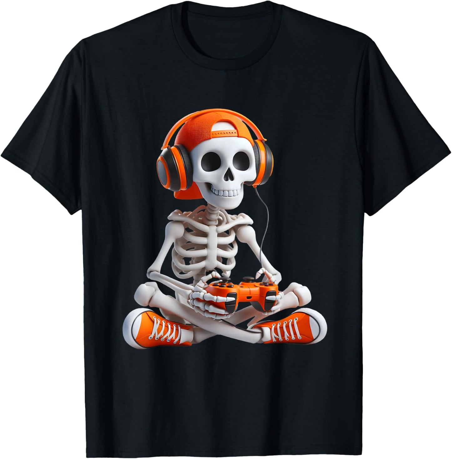 Gaming Skeleton Halloween Gamer Video Games Boys Men Kids T-Shirt - T-Shirt | Black