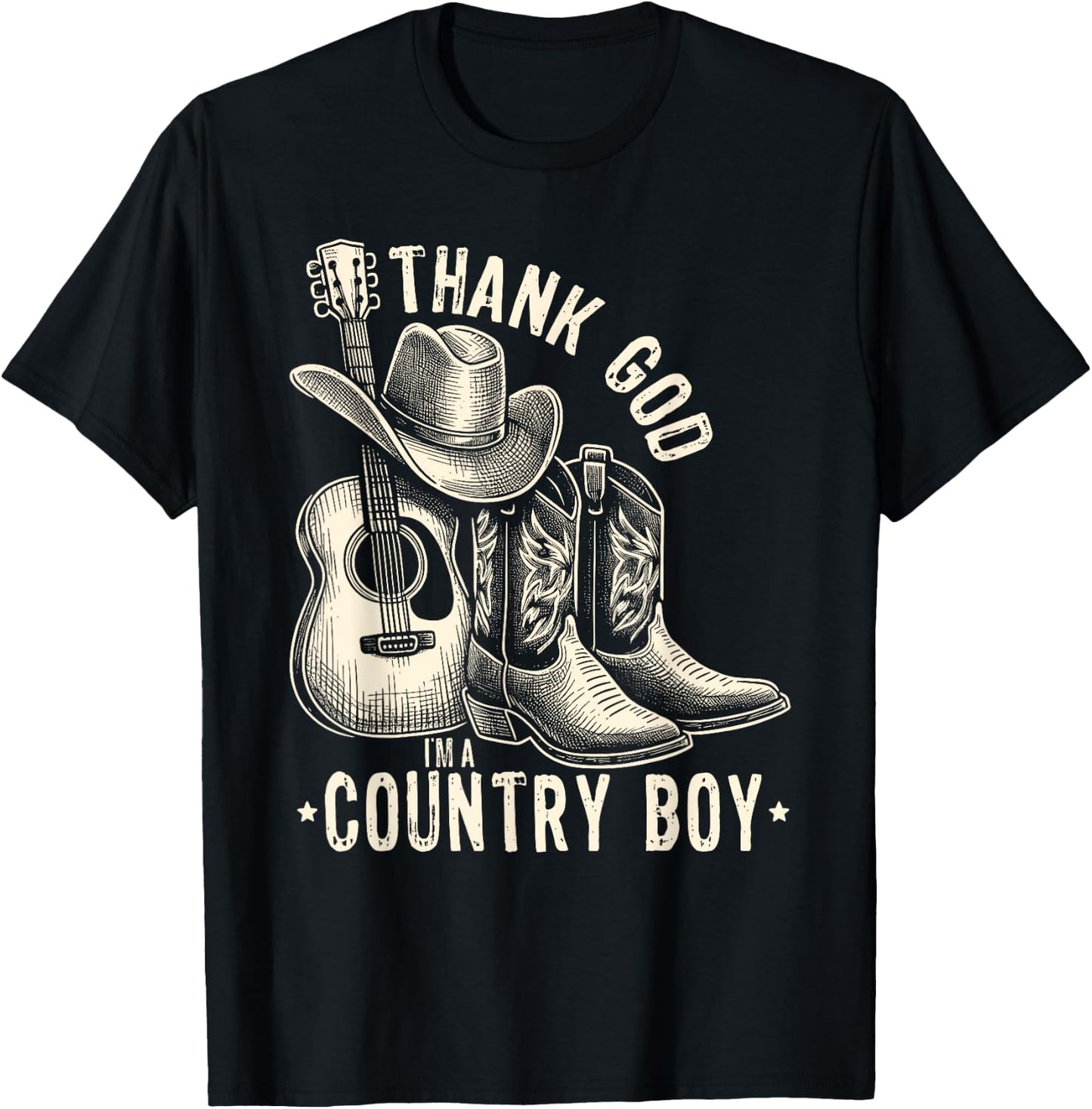 Thank God I'm A Country Music Boy Cowboy Western Retro T-Shirt - T-Shirt | Black