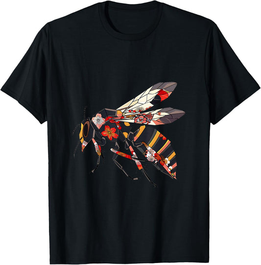 Japanese Giant Hornet Origami Cherry Blossom Hornets T-Shirt - T-Shirt | Black