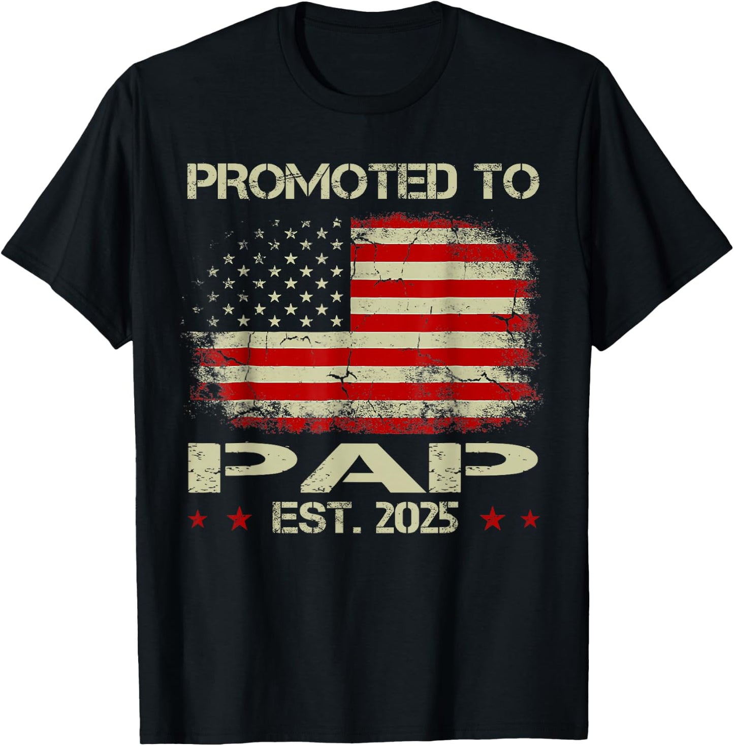 Promoted To Pap Est 2025 American Flag New Pap T-Shirt - T-Shirt | Black