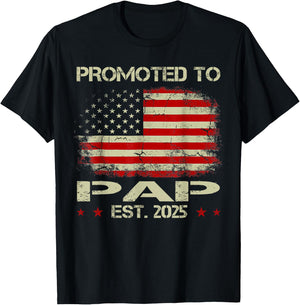 Promoted To Pap Est 2025 American Flag New Pap T-Shirt - T-Shirt | Black