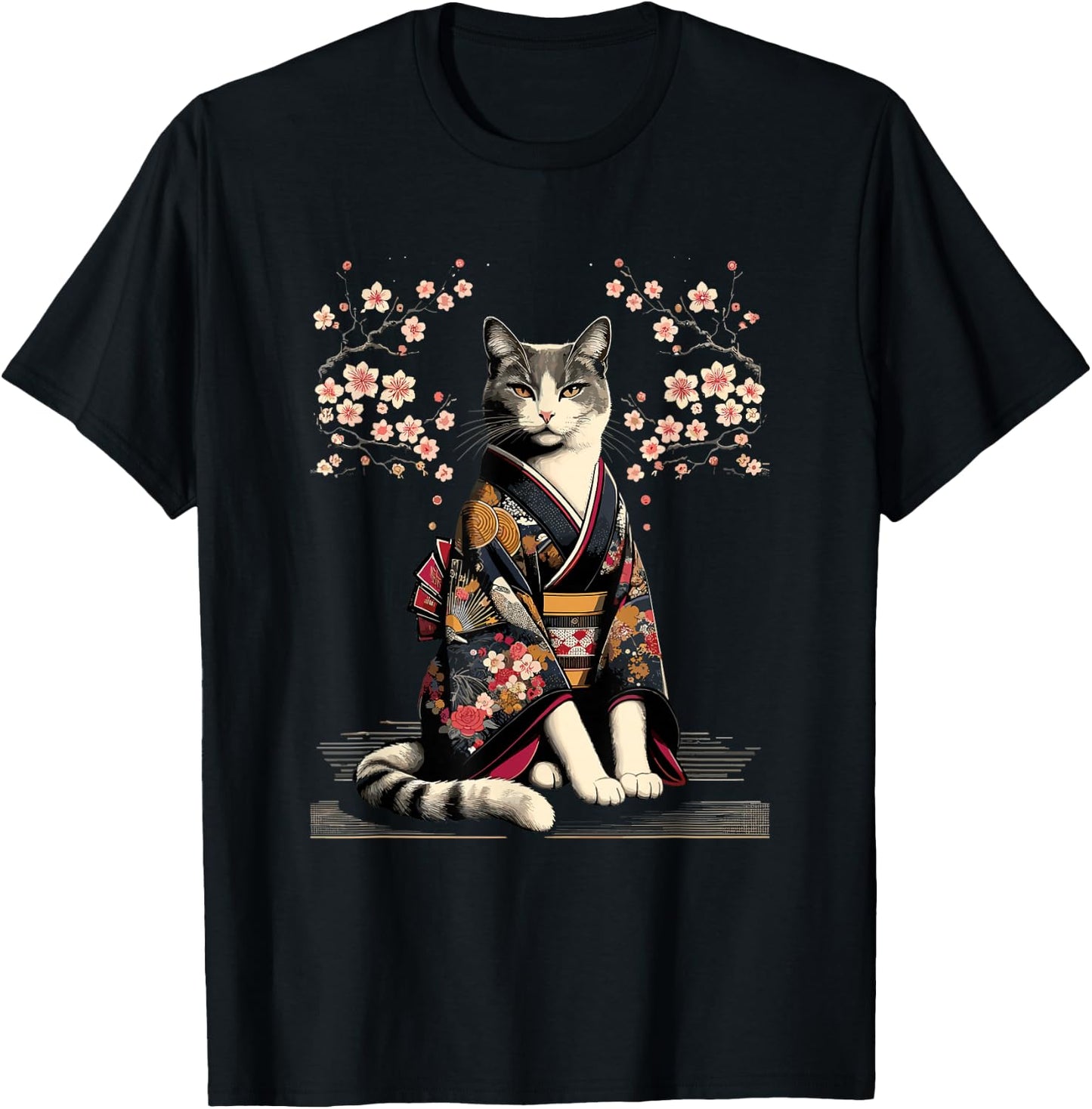 Kawaii Cat Anime Japanese Retro Men Women Kids Funny Cat T-Shirt - T-Shirt | Black