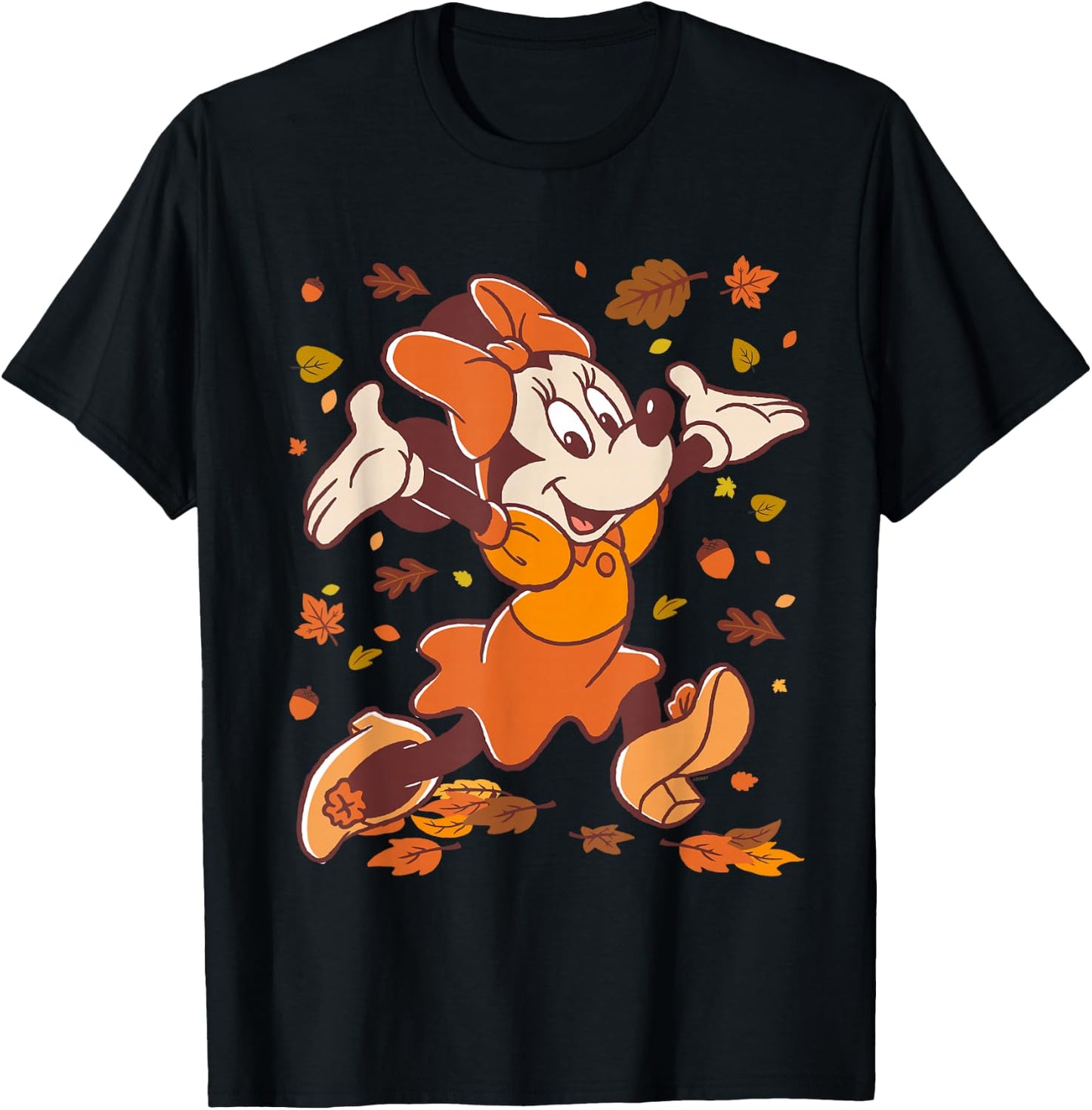 Disney Minnie Mouse Strolling Through Autumn Leaves Fall T-Shirt - T-Shirt | Black