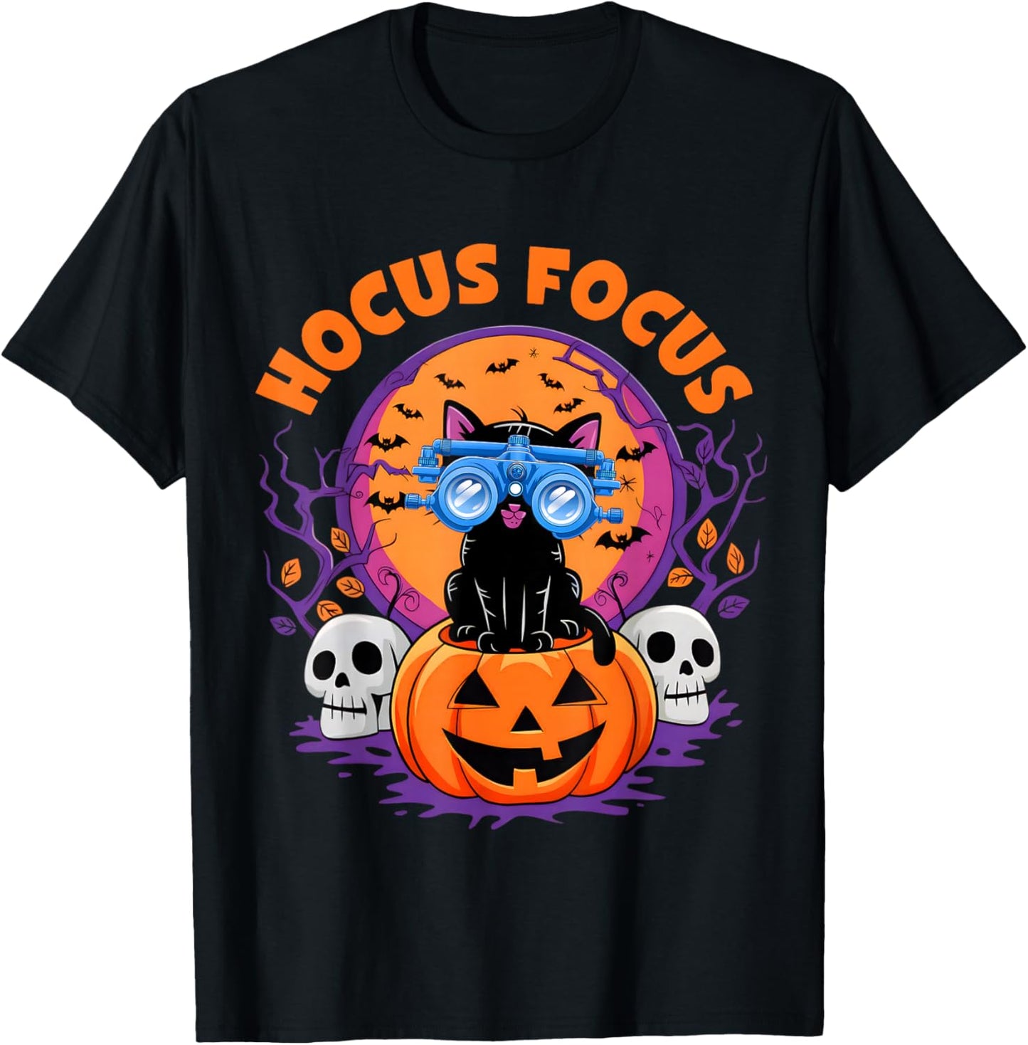 Hocus Focus Optometry Halloween Shirt Eye Doctor Cat T-Shirt - T-Shirt | Black