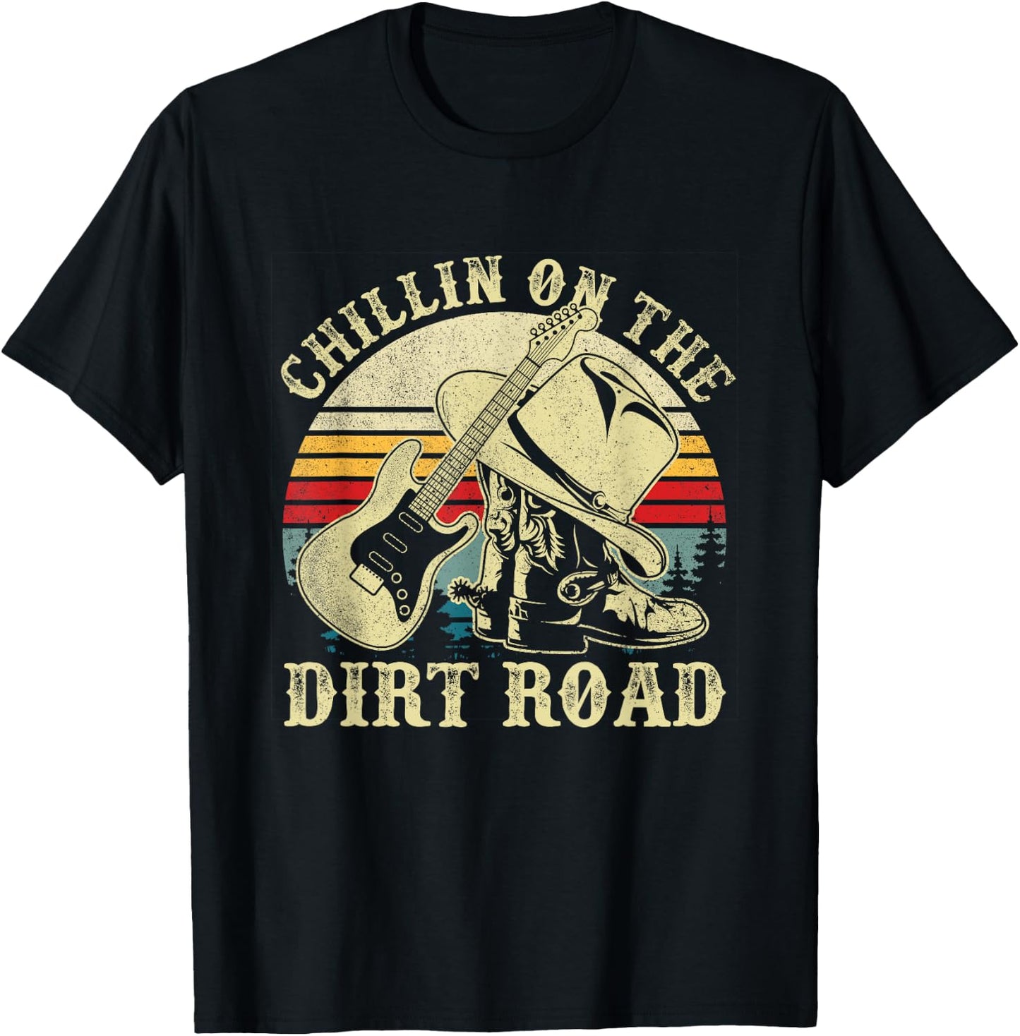 Chillin On The Dirt Road Western Life Rodeo Country Music T-Shirt - T-Shirt | Black