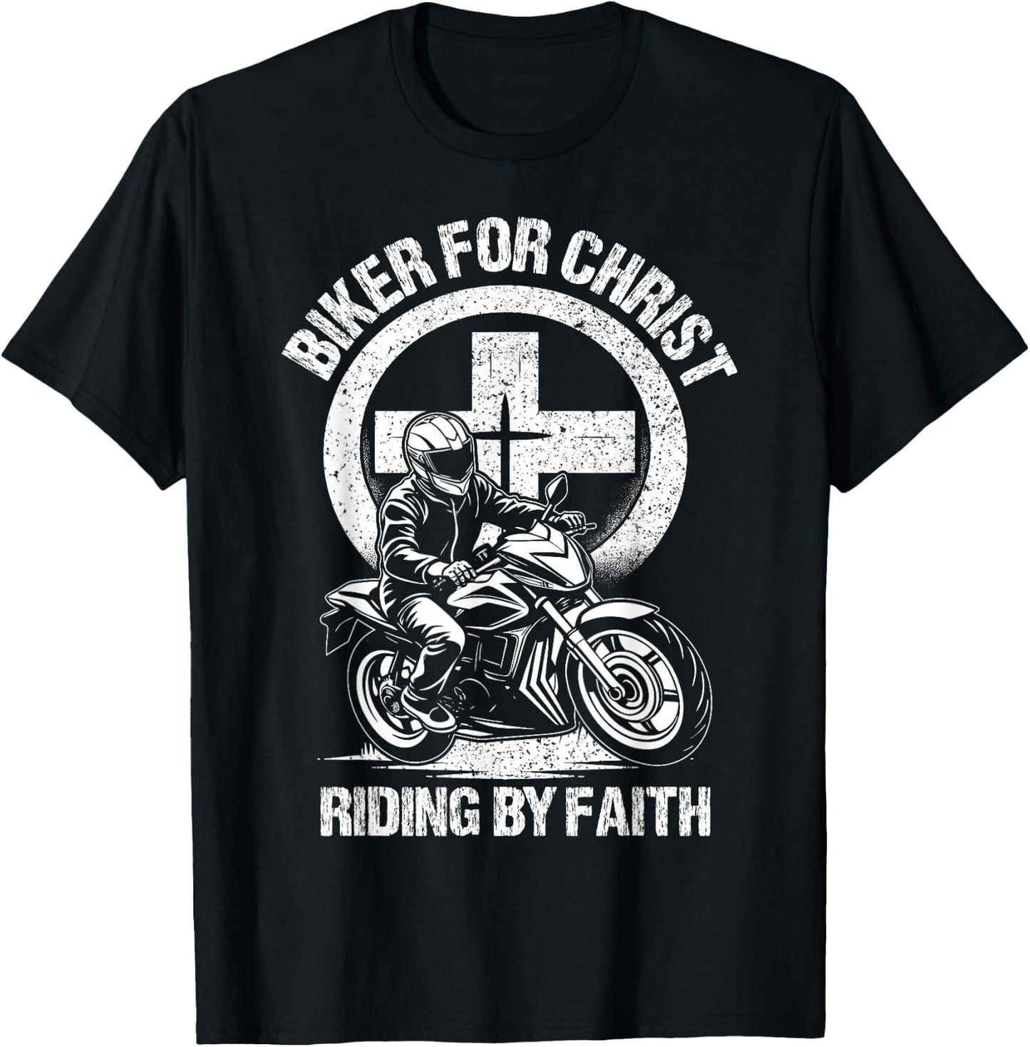 Biker For Christ Riding By Faith T-Shirt - T-Shirt | Black