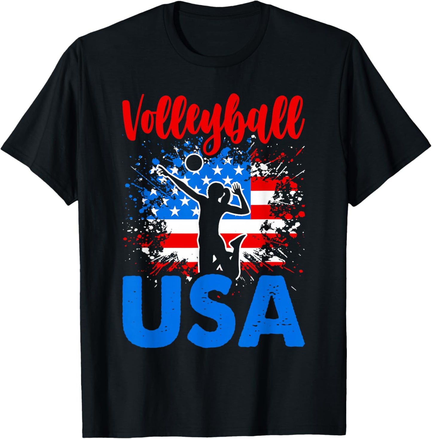 Volleyball USA Flag Support theTeam Flag T-Shirt - T-Shirt | Black