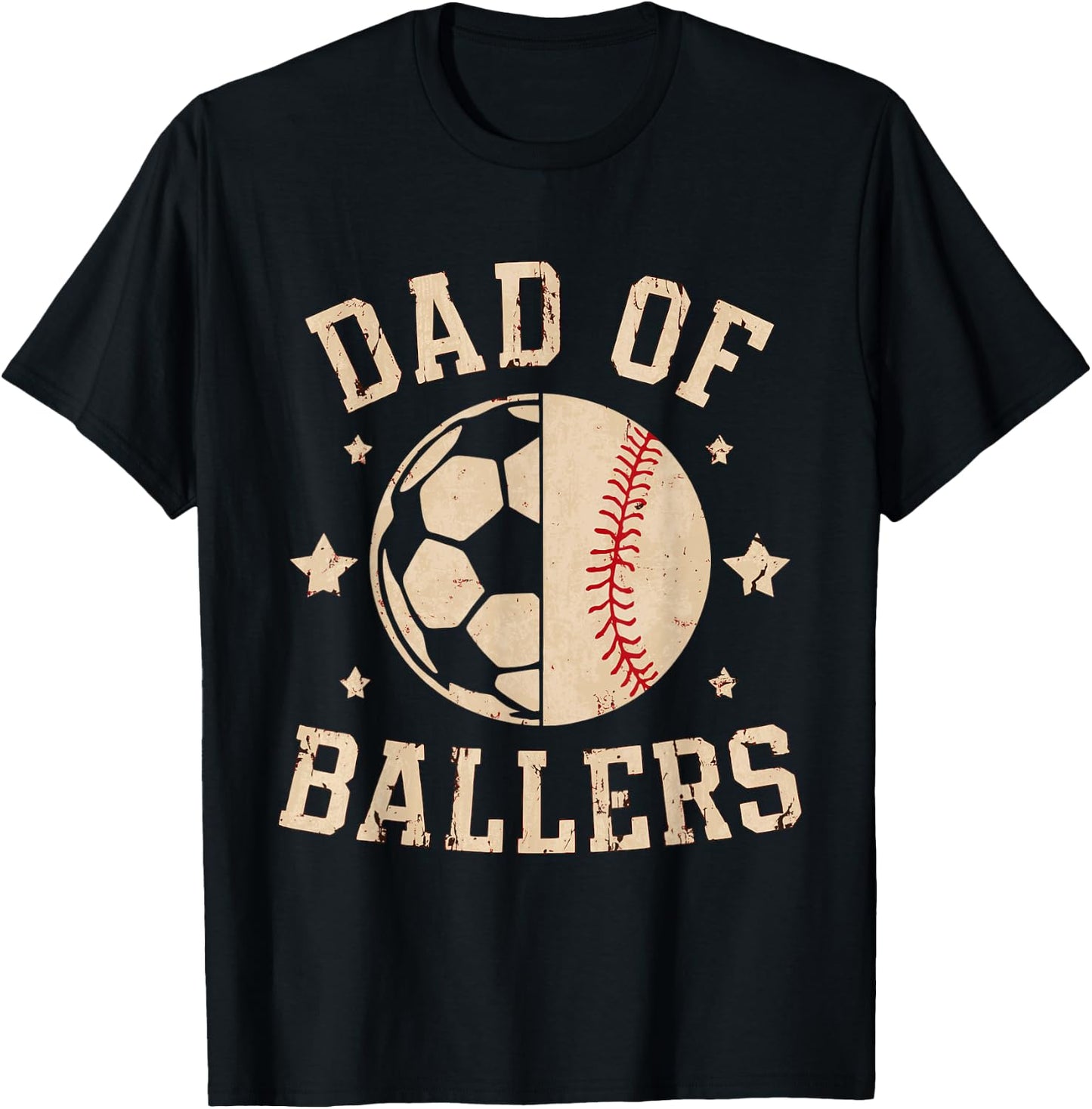 Dad Of Ballers Baseball Soccer Ball Fathers Day coach T-Shirt - T-Shirt | Black