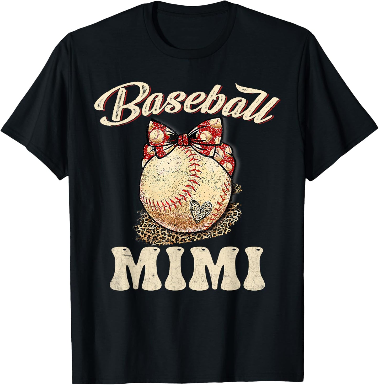 Softball Baseball Mimi Shirt Leopard Mother's Day Gifts T-Shirt - T-Shirt | Black