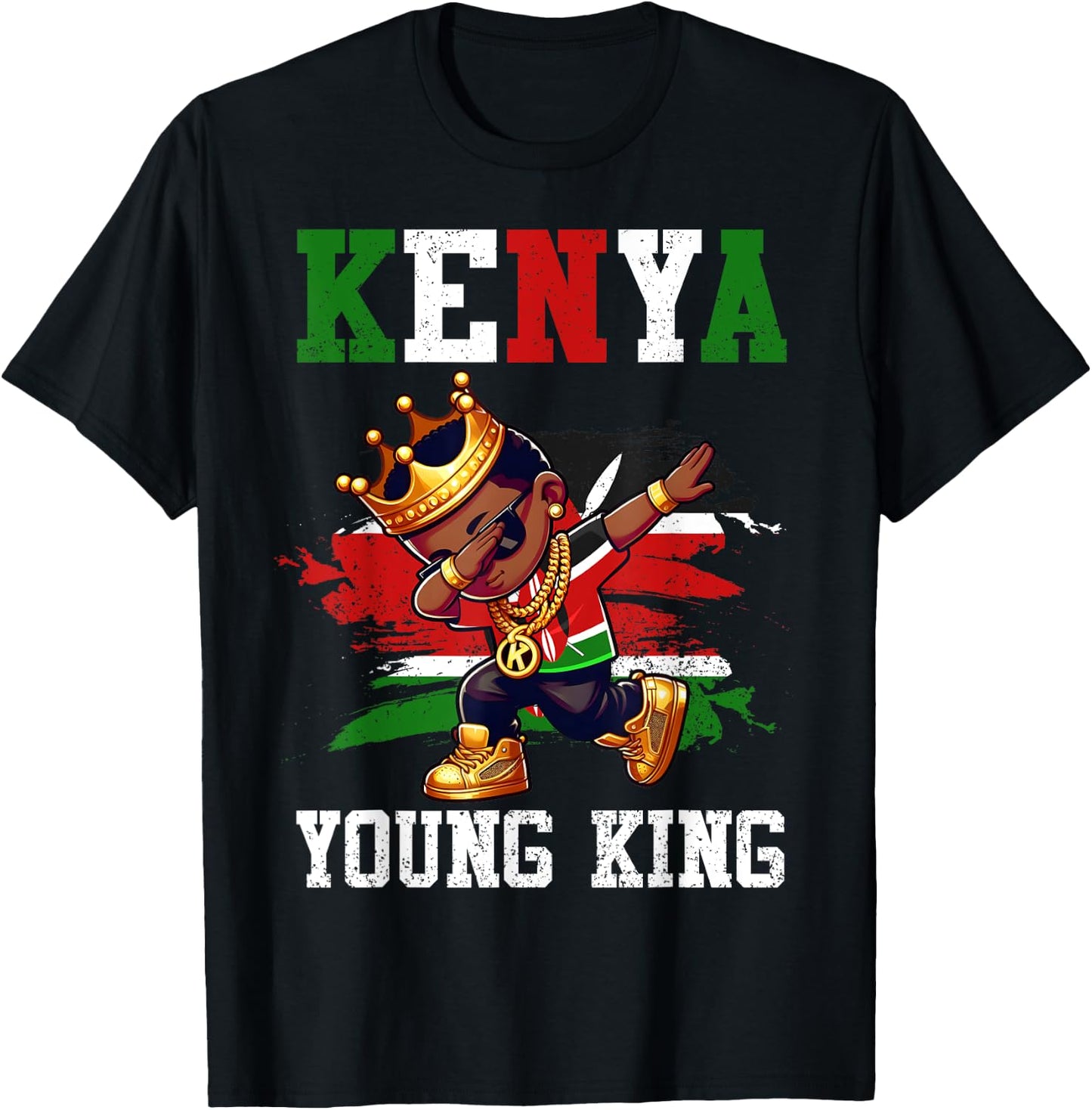Kenya Young King Kenyan Boy African Proud Kenyan Flag T-Shirt - T-Shirt | Black