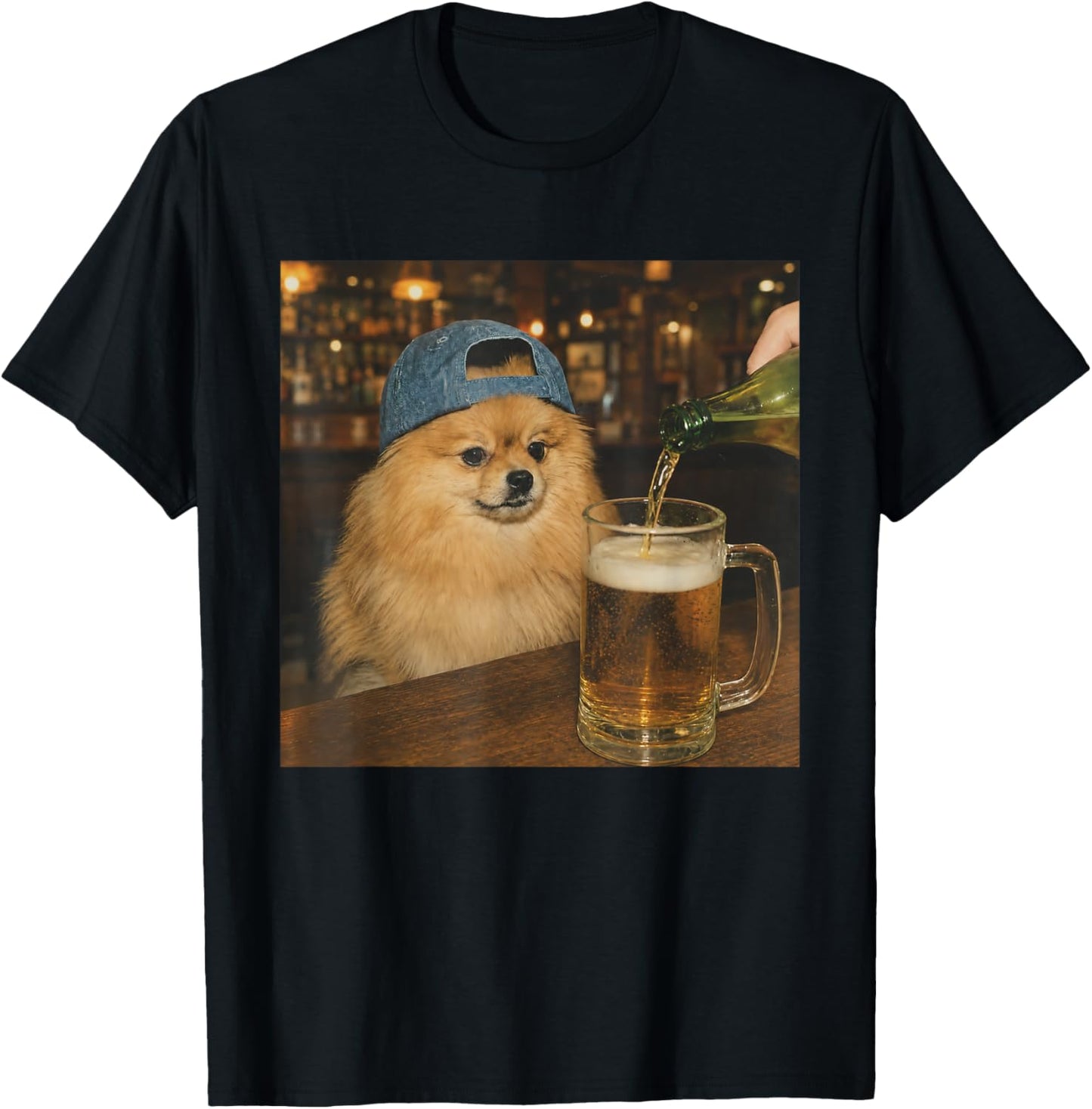 Pomeranian Drinking Beer Shirt Funny Dog Meme Art Vintage T-Shirt - T-Shirt | Black