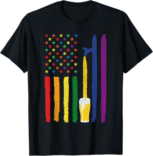 Craft Beer American Flag USA Patriotic 4th of July Gay Pride Women Men T-Shirt - T-Shirt | Black