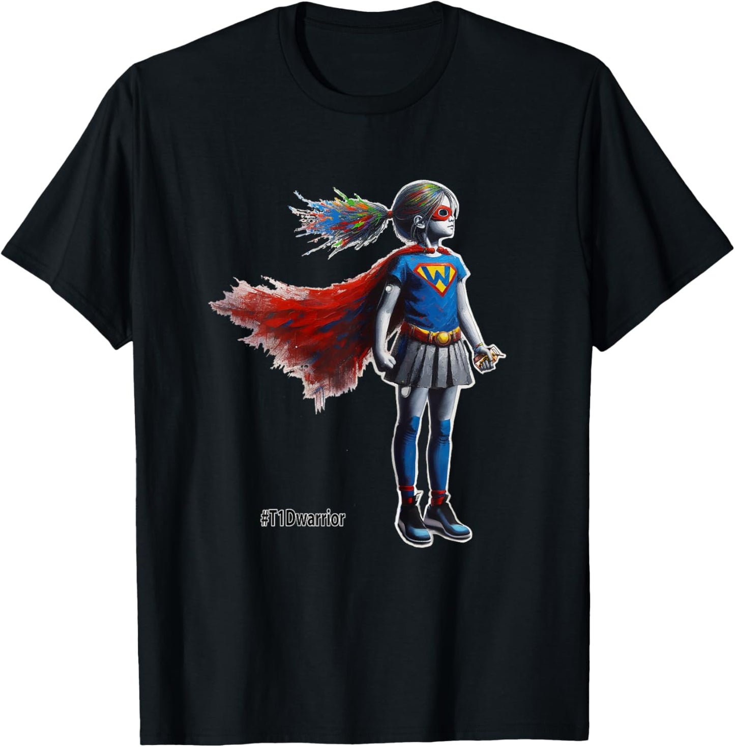 Type 1 Diabetes Superhero Wears CGM and Insulin Pump, T1D T-Shirt - T-Shirt | Black