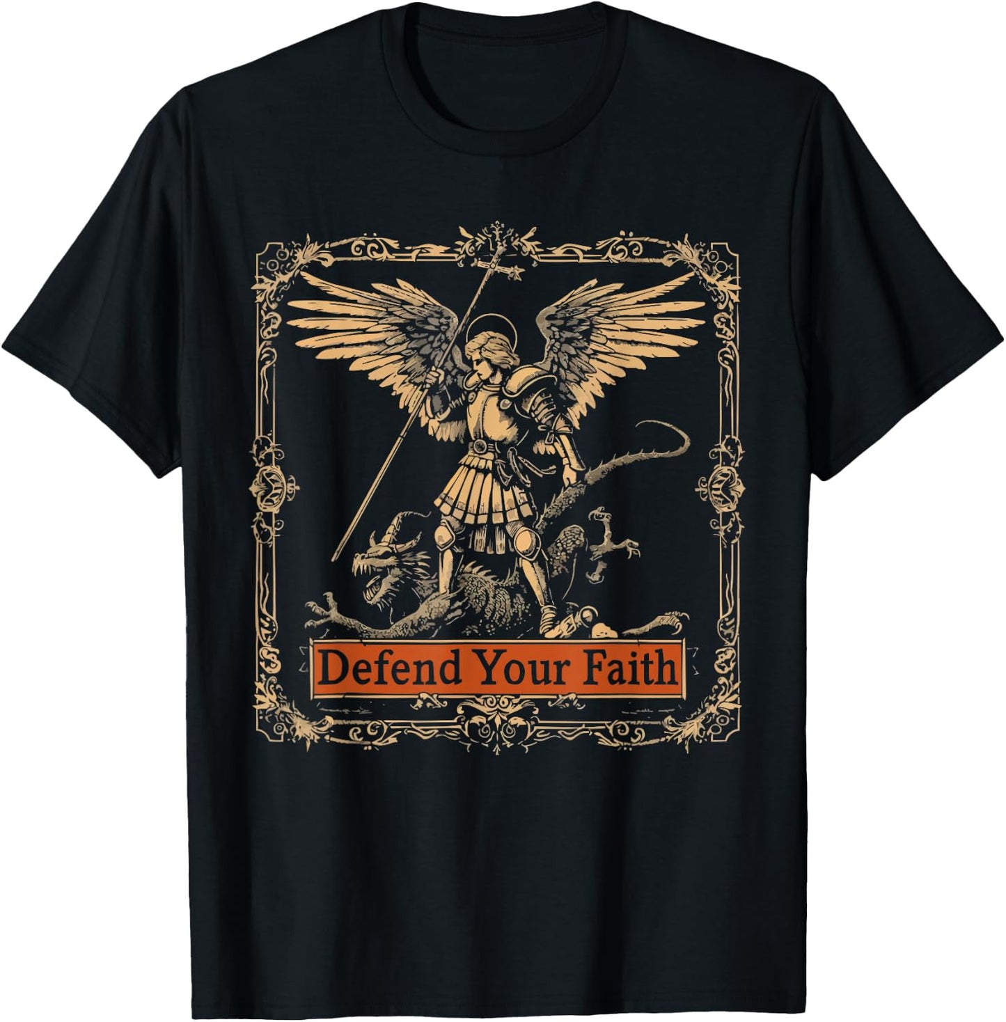 Archangel Catholic Religion Christianity Guardian Angel T-Shirt - T-Shirt | Black