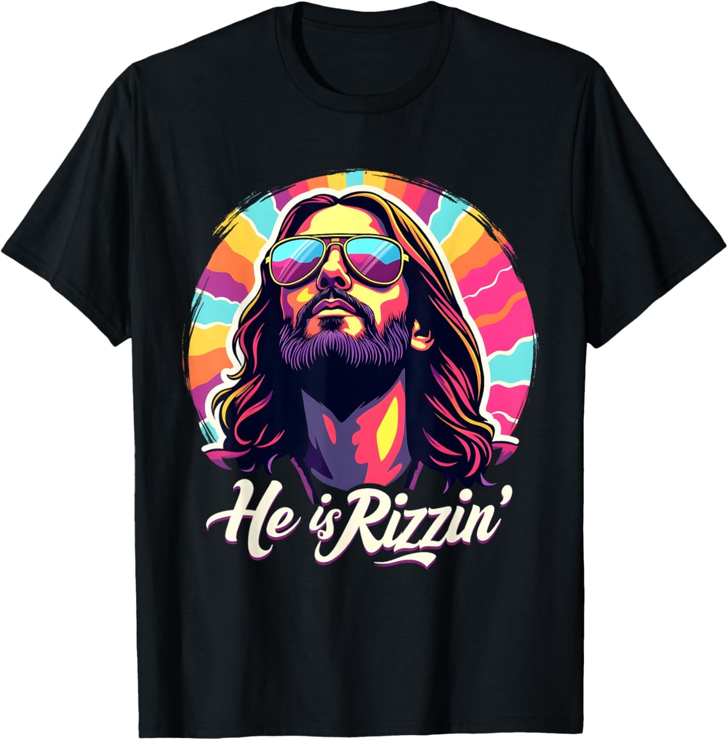 Retro Vintage Jesus Christian He Is Rizzin' Jesus Is Rizzen T-Shirt - T-Shirt | Black