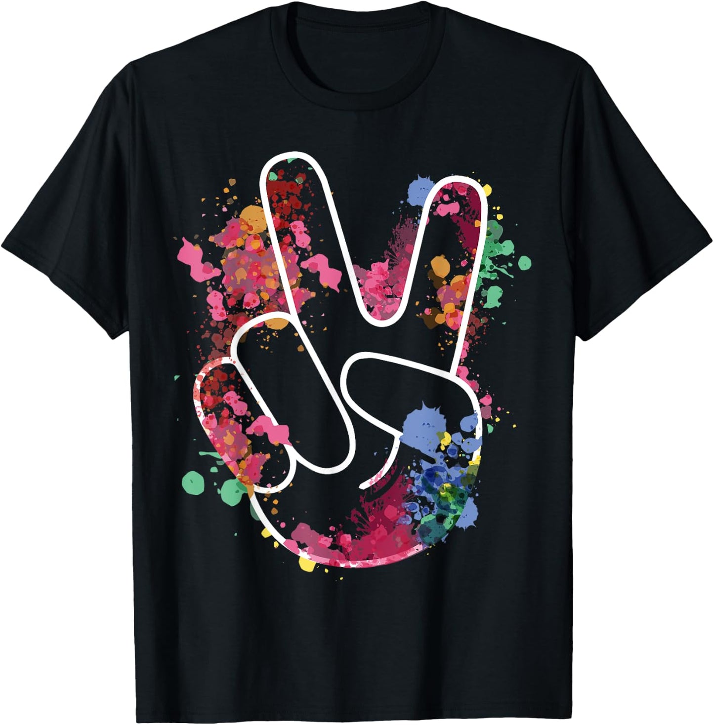 Peace Hand Tie Dye Finger Freedom Hippie Flower Child T-Shirt - T-Shirt | Black
