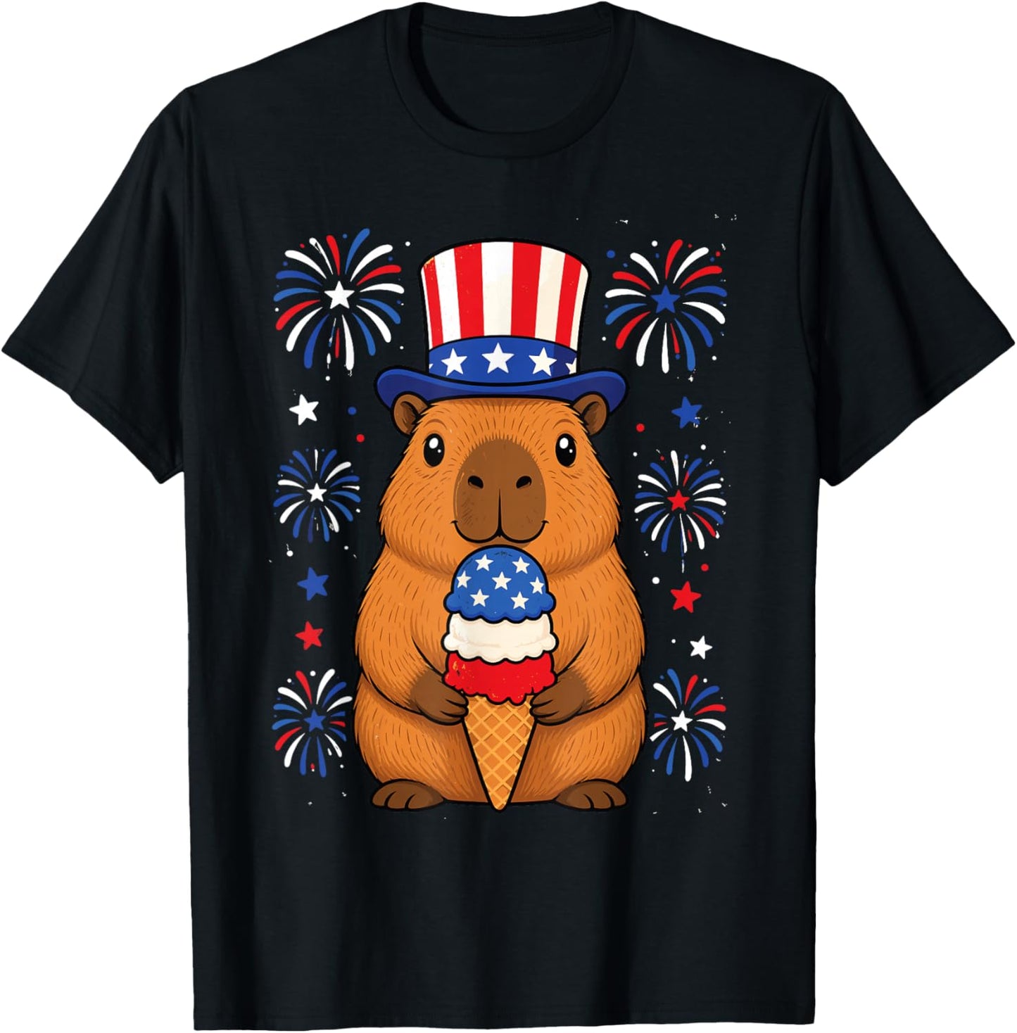 4th of July USA Capybara Independence Day Funny Patriotic T-Shirt - T-Shirt | Black