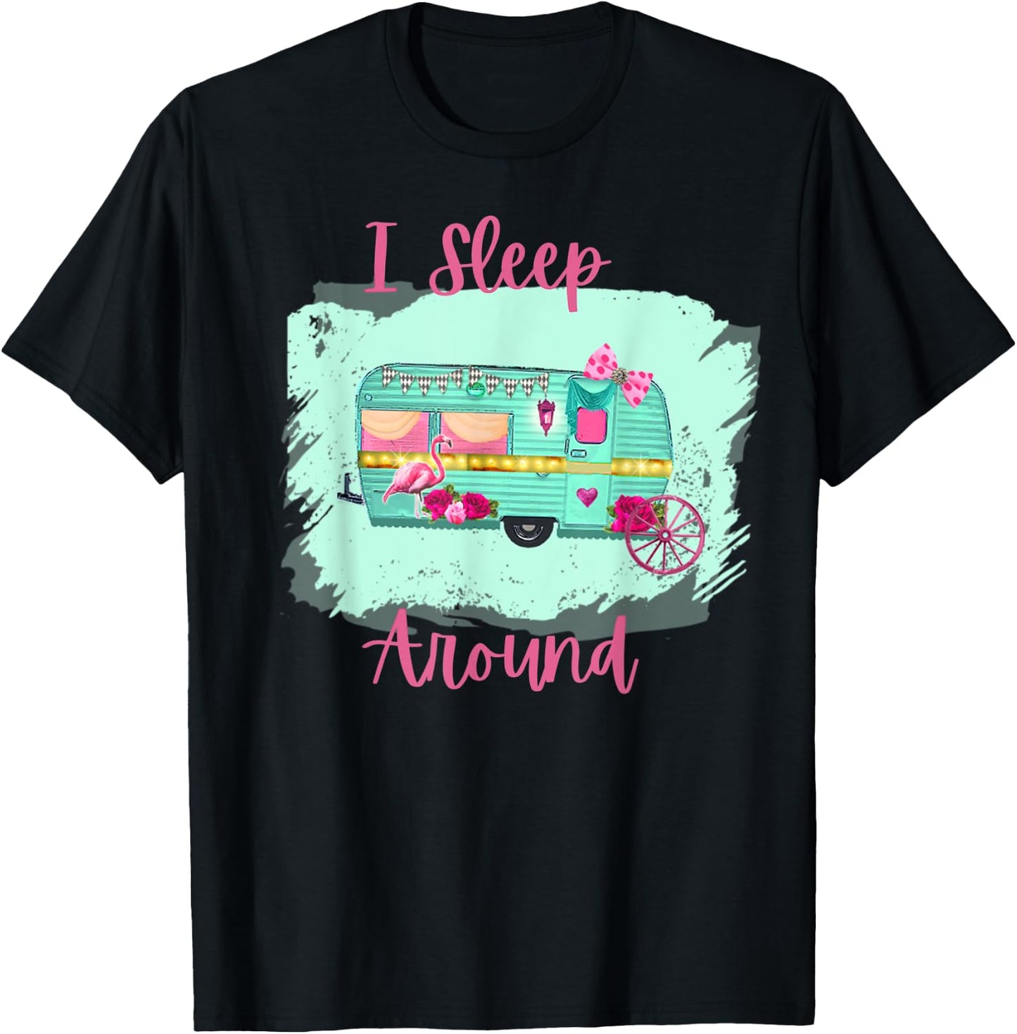 Funny I Sleep Around Retro Camper RV Trailer Gift T-Shirt - T-Shirt | Black
