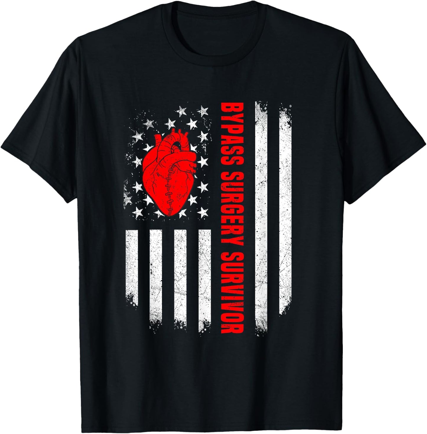 American Flag Bypass Surgery Survivor CABG Recovery USA Women Men T-Shirt - T-Shirt | Black