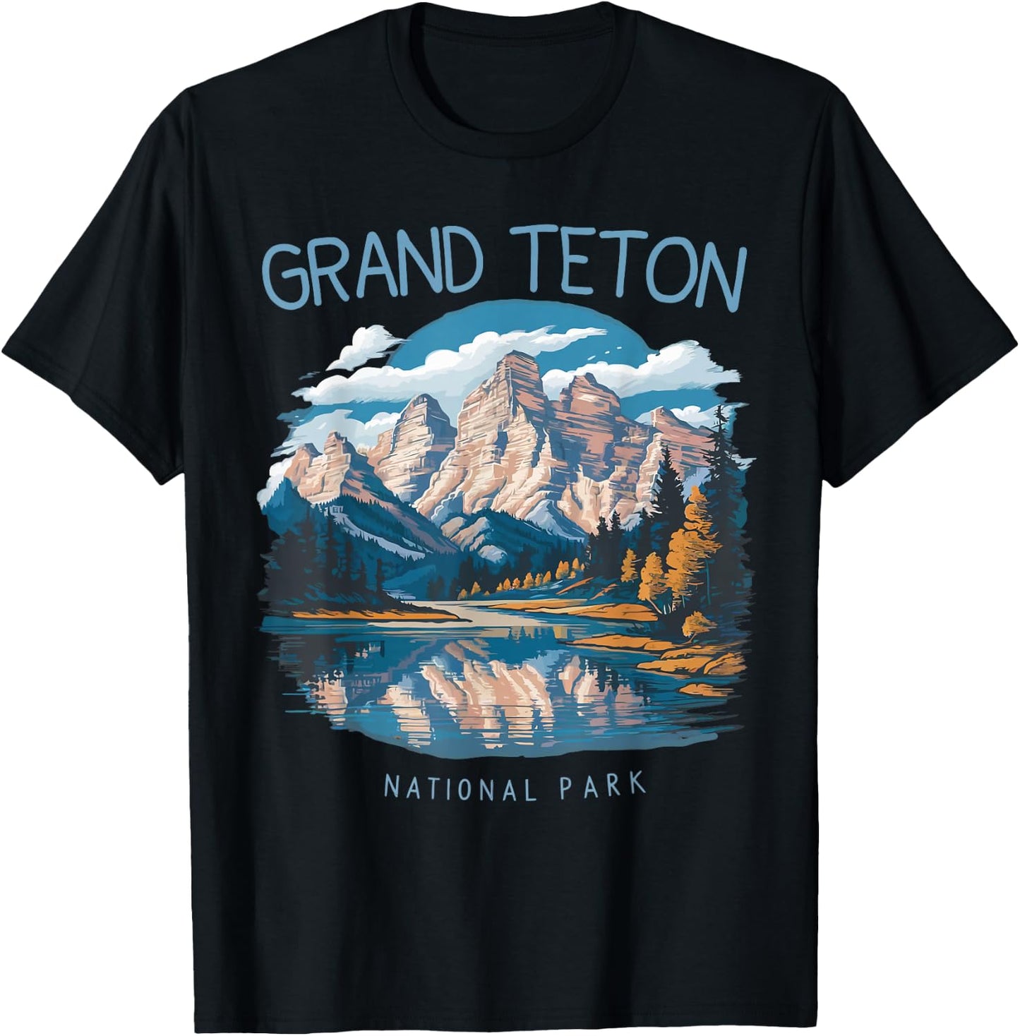 Retro Grand Teton Jenny Lake National Park Vintage Men Women T-Shirt - T-Shirt | Black