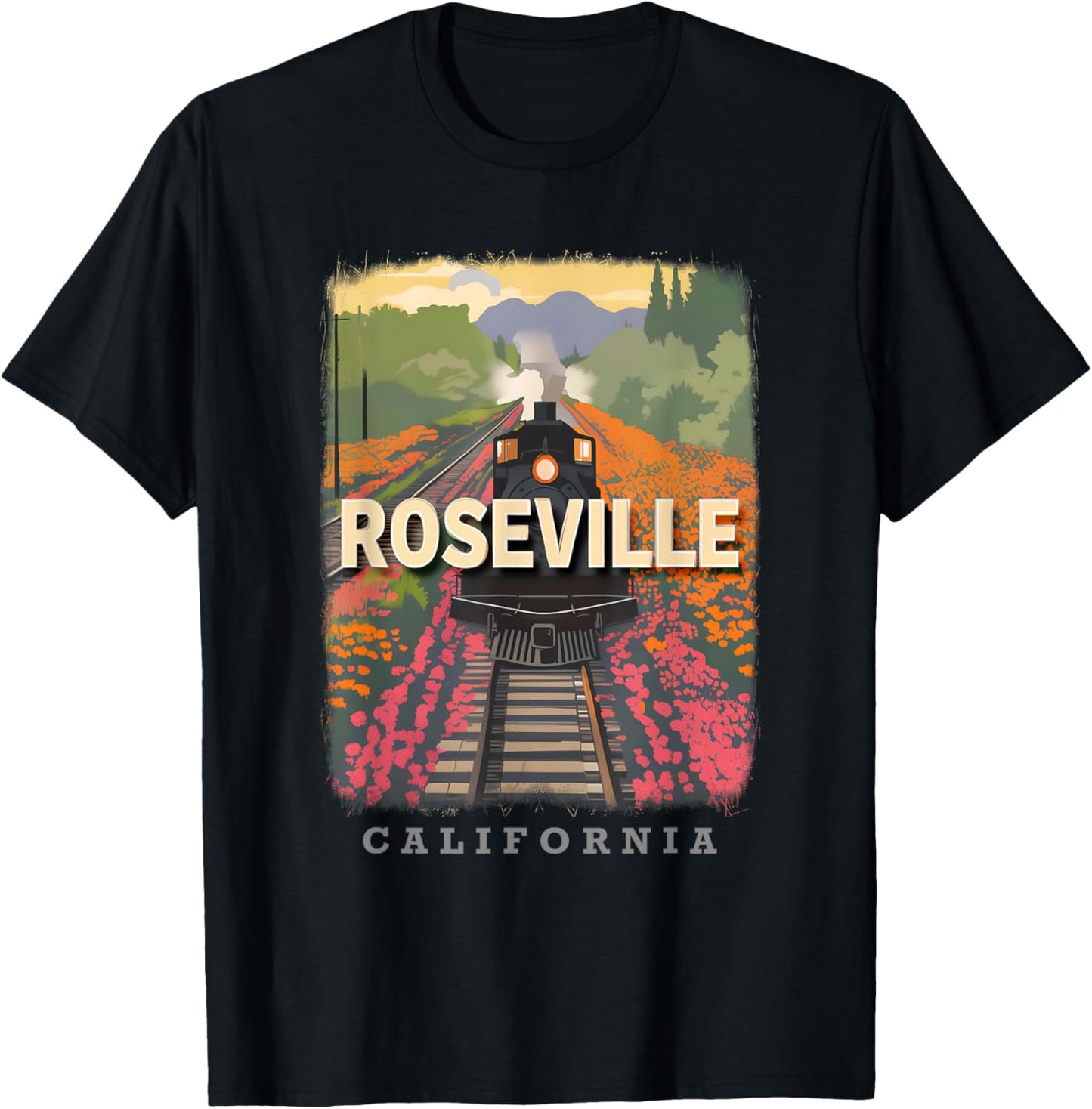 Roseville California CA Historic Railroads SD234 T-Shirt - T-Shirt | Black