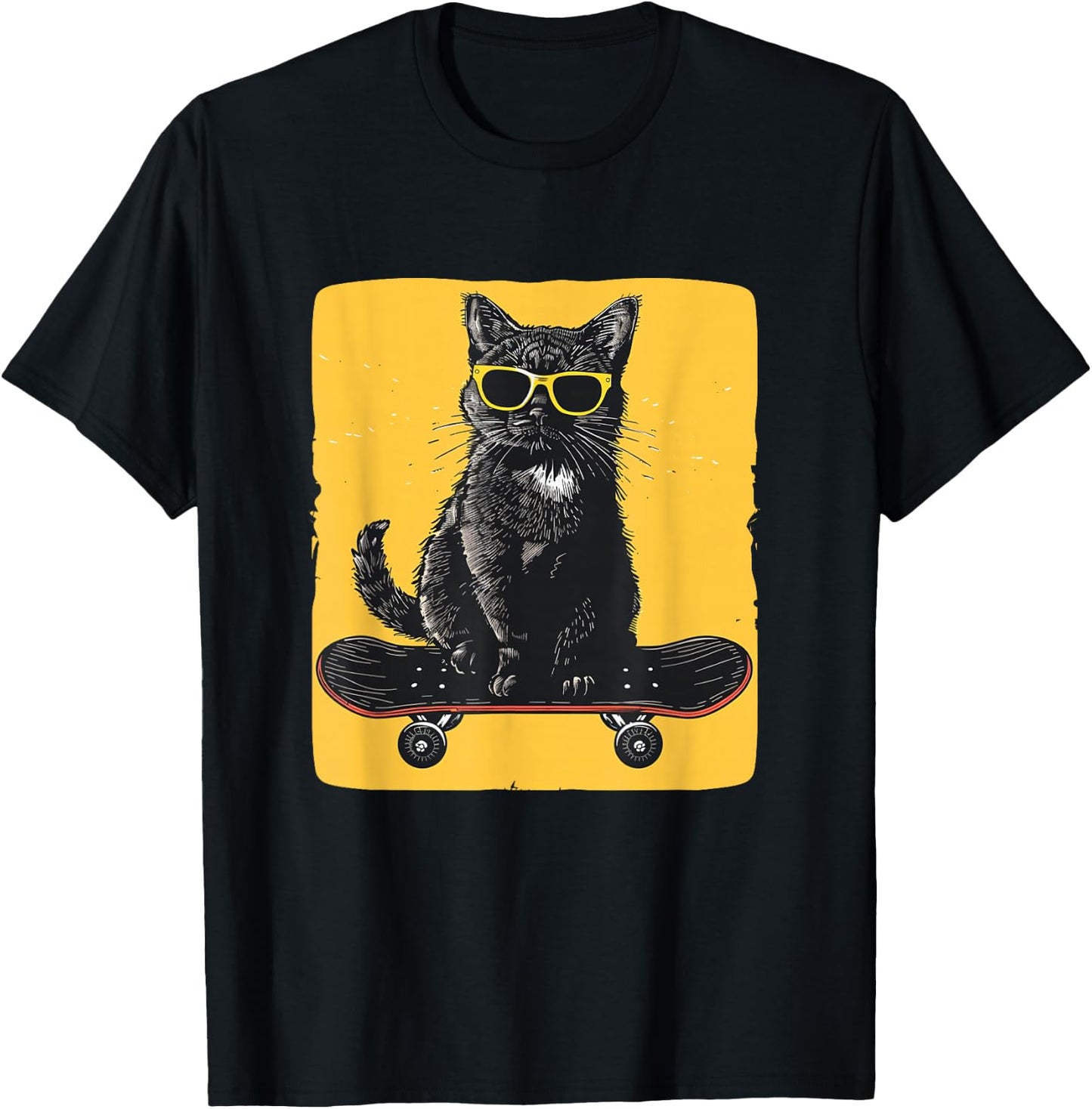 Cool Sunglasses Cat on a Skateboard for a Trendy Ride T-Shirt - T-Shirt | Black