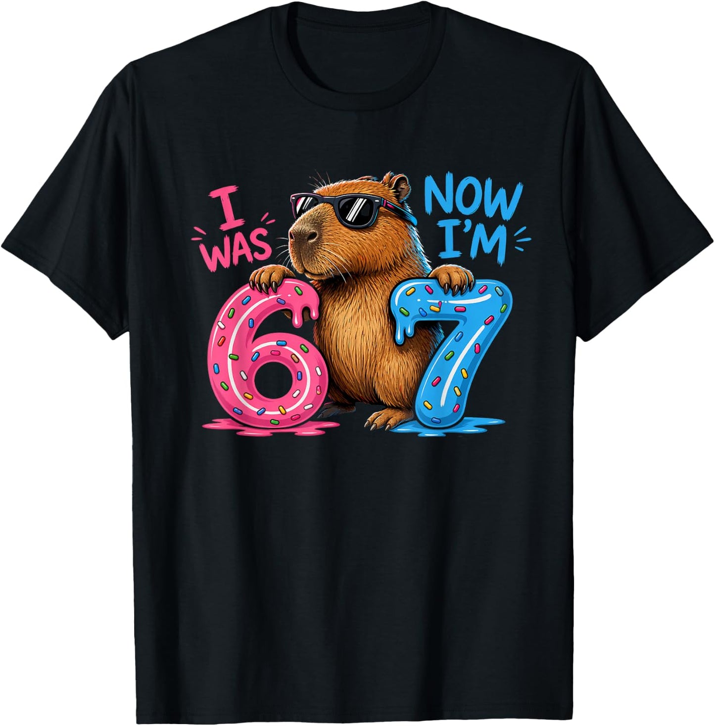 I was 6 Now I'm 7 7th Birthday 6 7 Birthday Boys Capybara T-Shirt - T-Shirt | Black