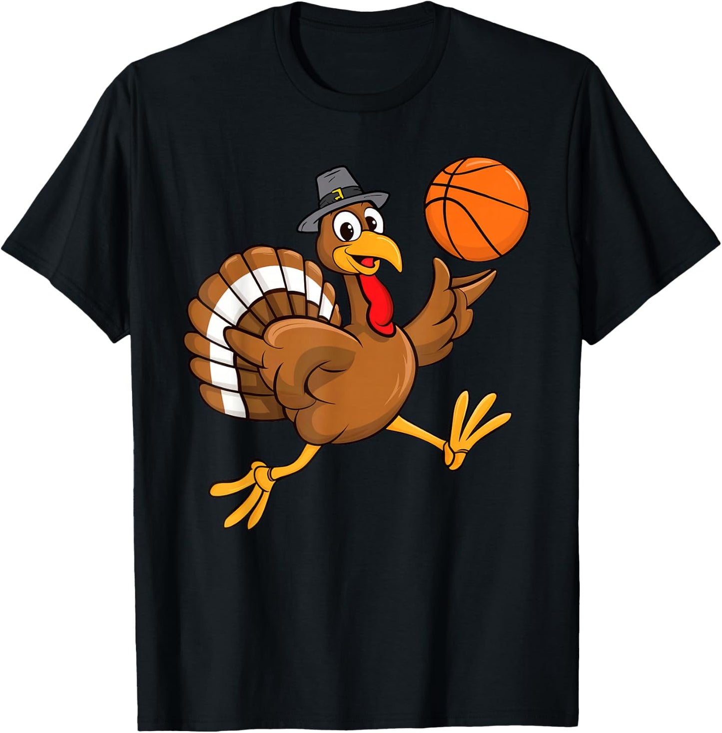 Turkey With Basketball Thankful Thanksgiving Basketball T-Shirt - T-Shirt | Black