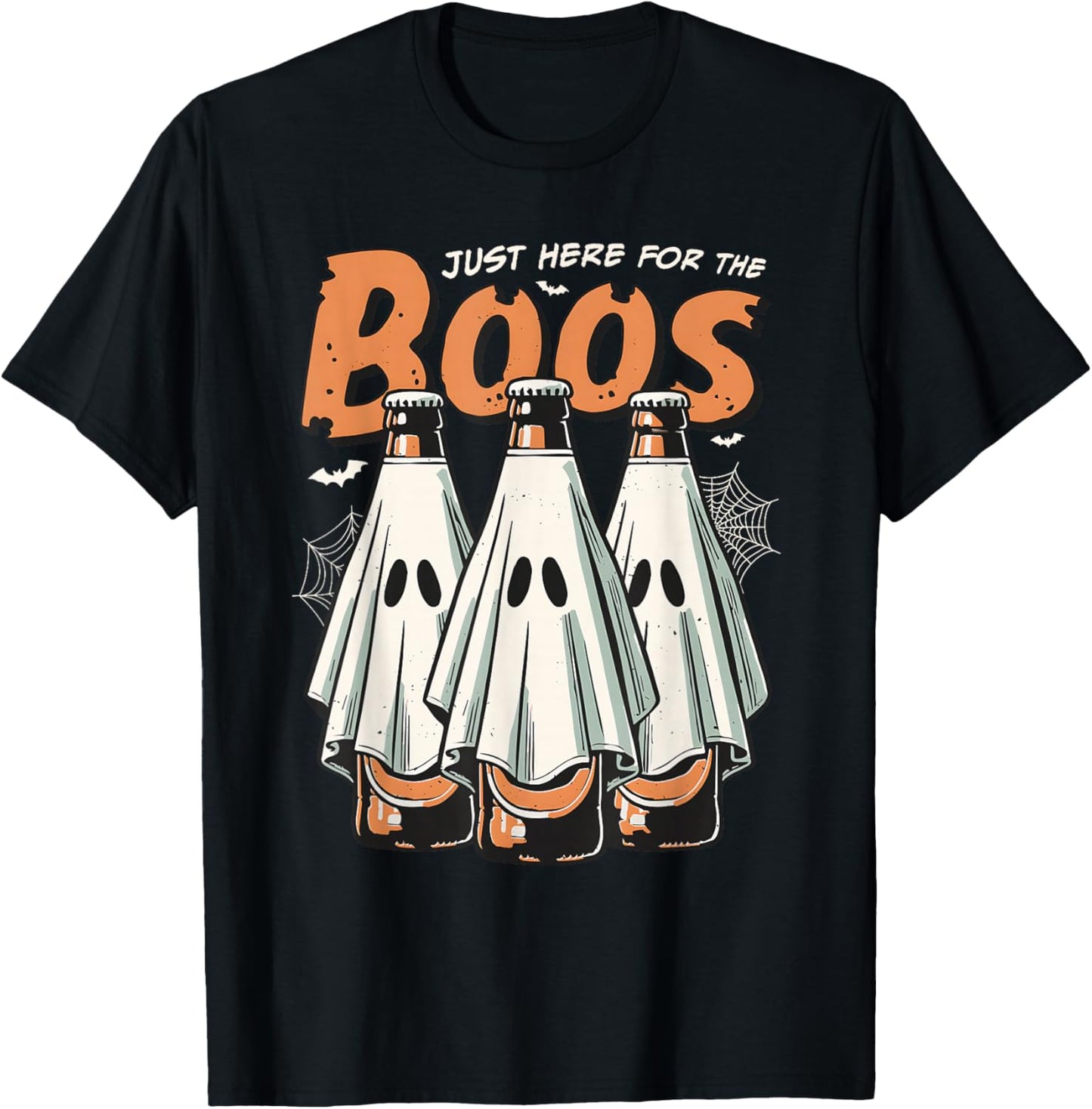Here for the Boos Halloween Booze Ghost Beer Bottles T-Shirt - T-Shirt | Black
