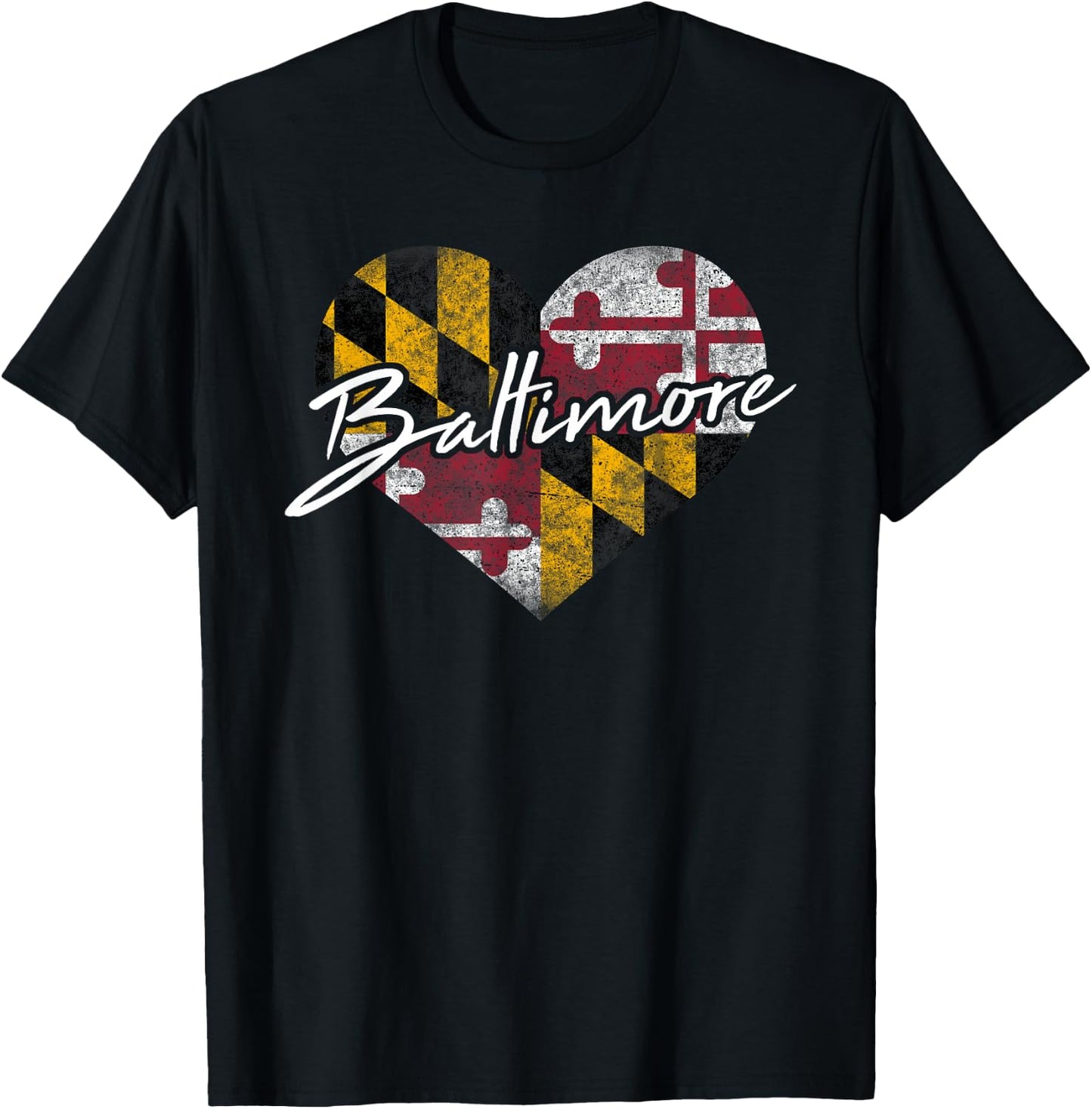 I Love Baltimore State of Maryland Flag Heart Gift T-Shirt - T-Shirt | Black