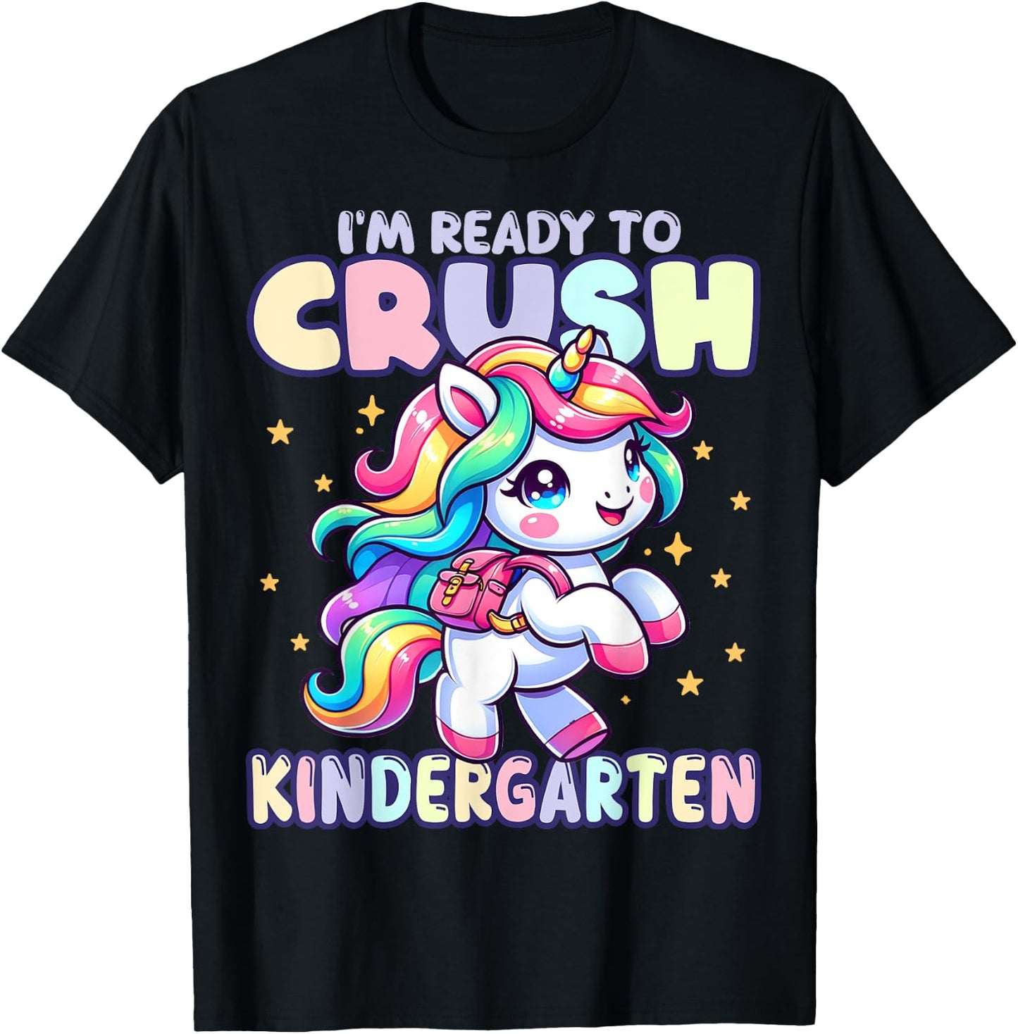 Crush Kindergarten Girls Back to School Unicorn First Day T-Shirt - T-Shirt | Black