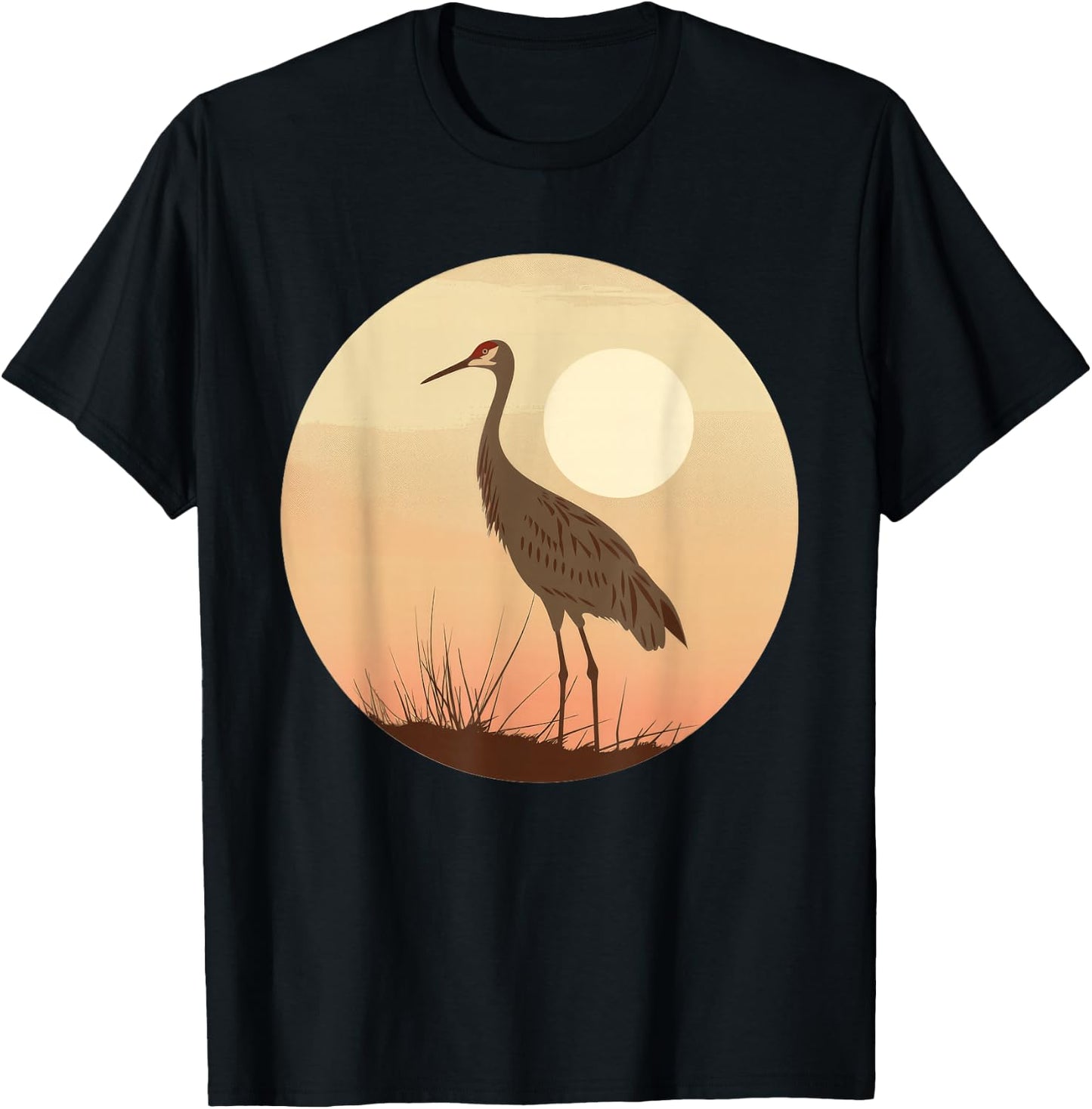 Sandhill Crane Vintage Sunset T-Shirt - T-Shirt | Black