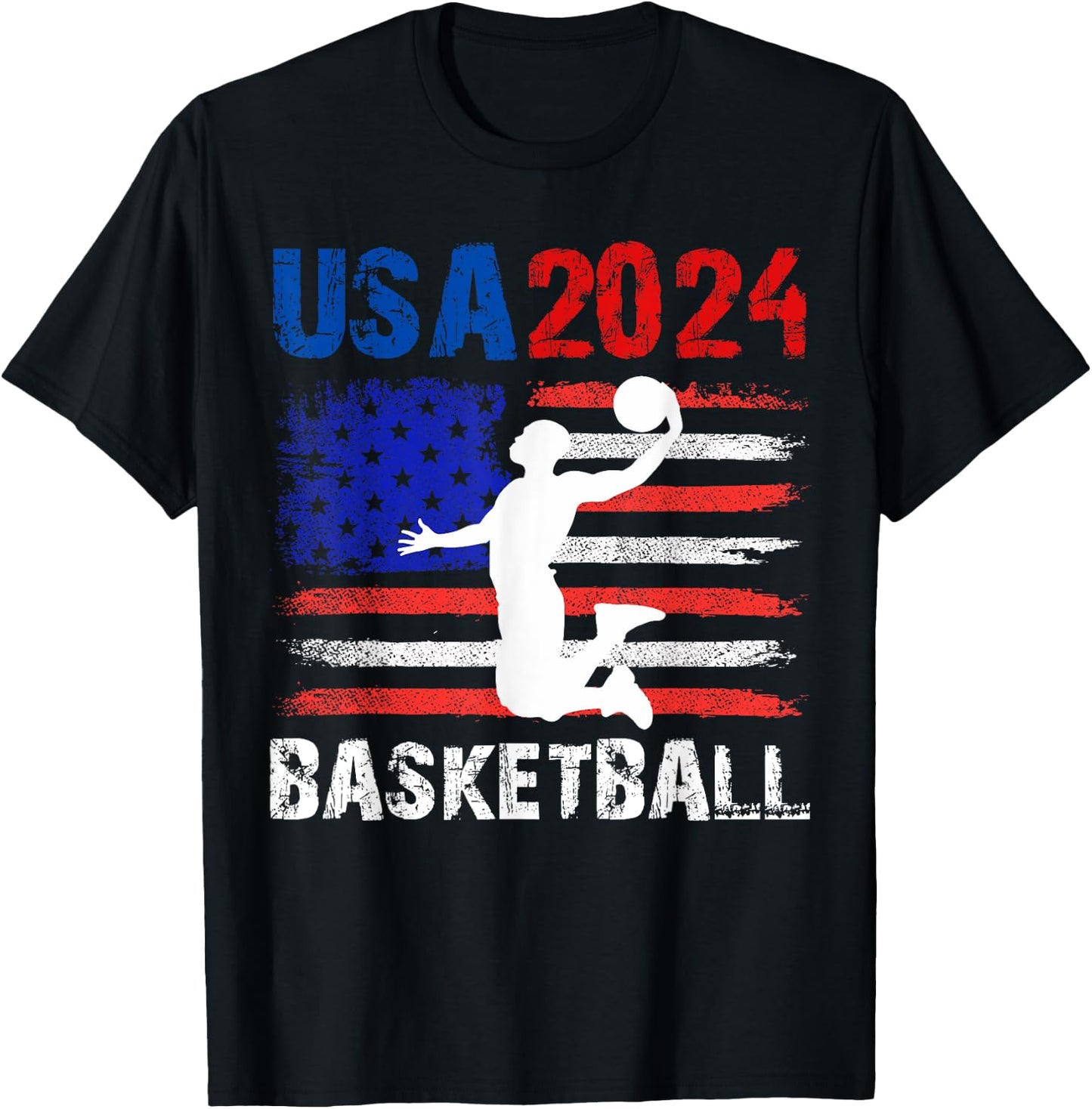 Basketball 2024 USA American Flag Design 4th Of July T-Shirt - T-Shirt | Black