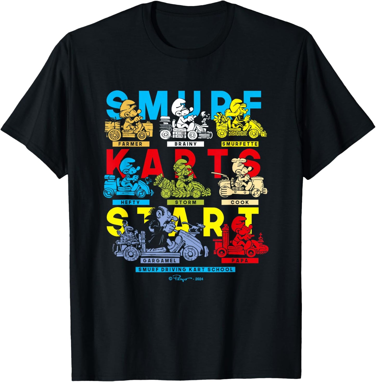 The Smurfs Smurf Karts Start Driving School Logo Vintage T-Shirt - T-Shirt | Black
