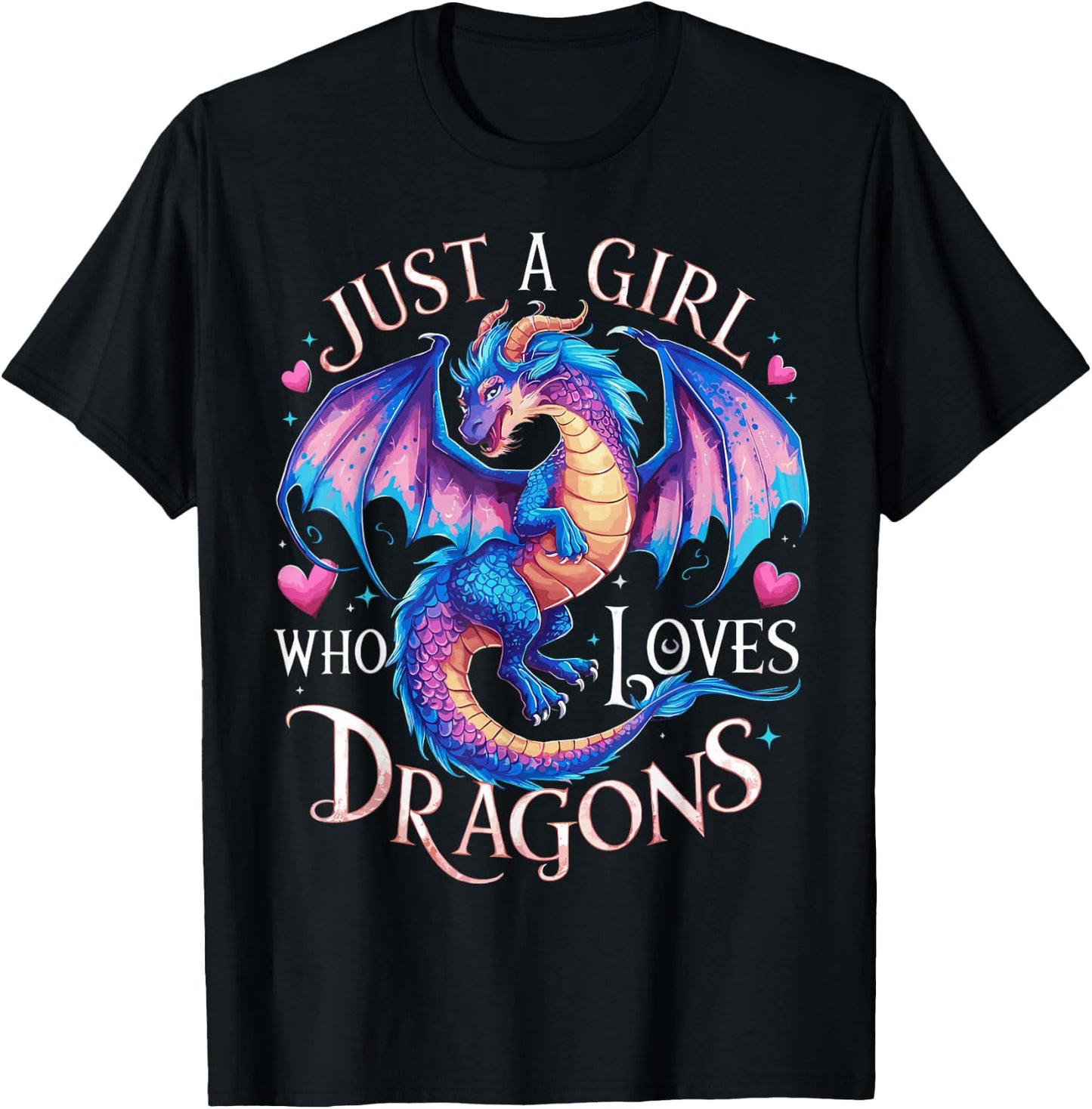 Just A Girl Who Loves Dragons Women's Girls Cute Dragon T-Shirt - T-Shirt | Black