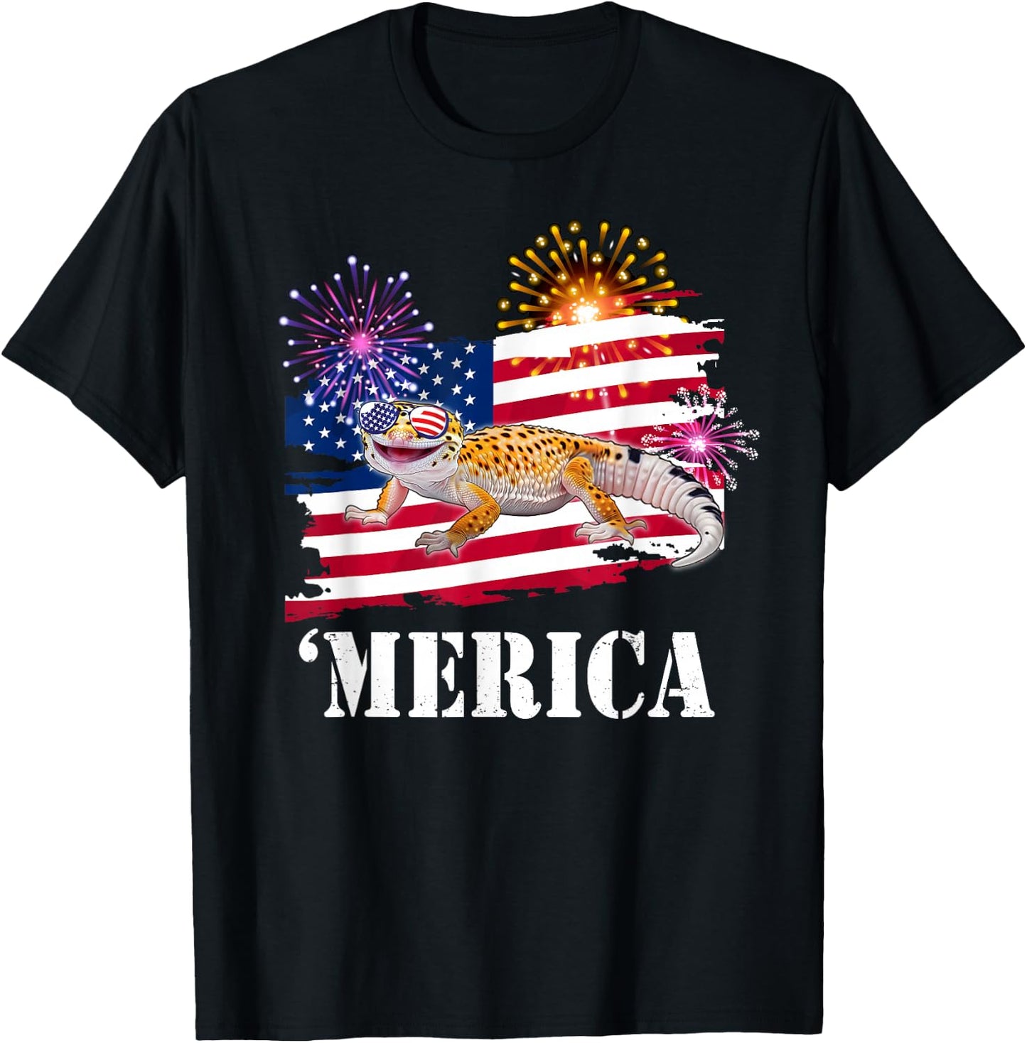 Reptile Happy USA Flag 4th 'Merica Leopard Gecko Lover Kids Men T-Shirt - T-Shirt | Black