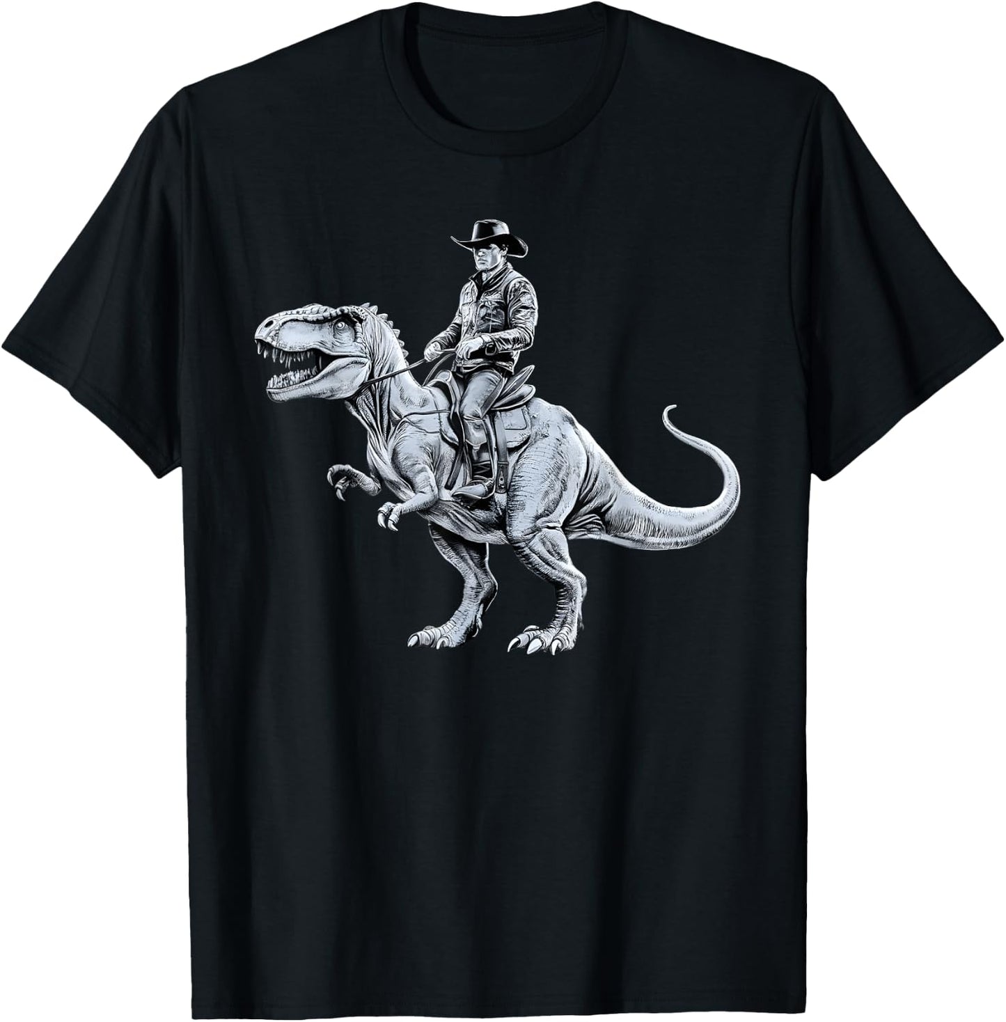 Dinosaur Funny Cowboy Cowgirl Western Country Graphic art T-Shirt - T-Shirt | Black