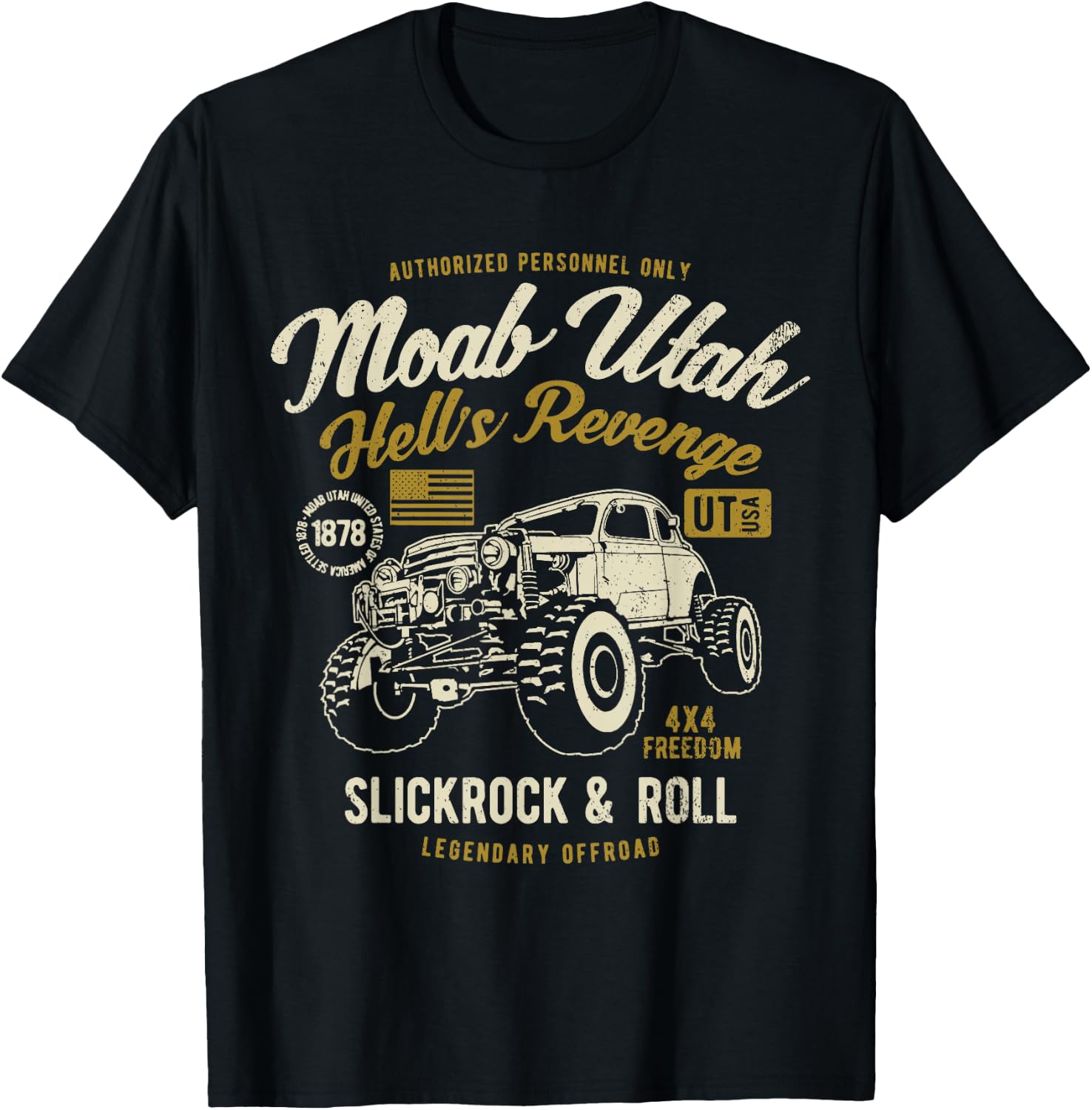 Moab Utah Hells Revenge 4x4 Vintage Distressed Style Design T-Shirt - T-Shirt | Black