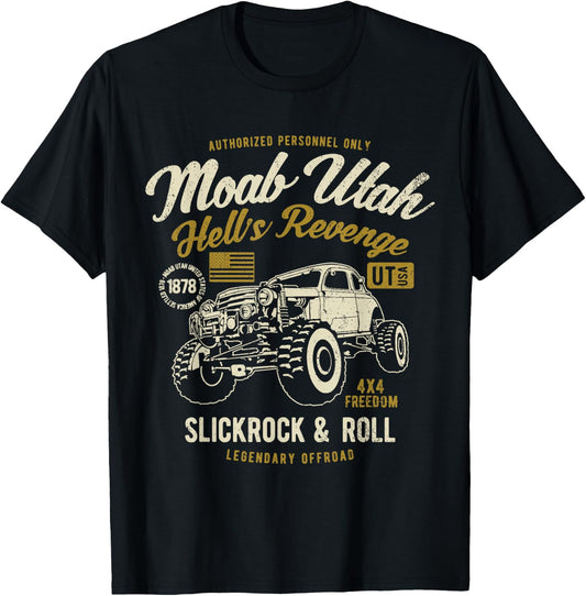 Moab Utah Hells Revenge 4x4 Vintage Distressed Style Design T-Shirt - T-Shirt | Black