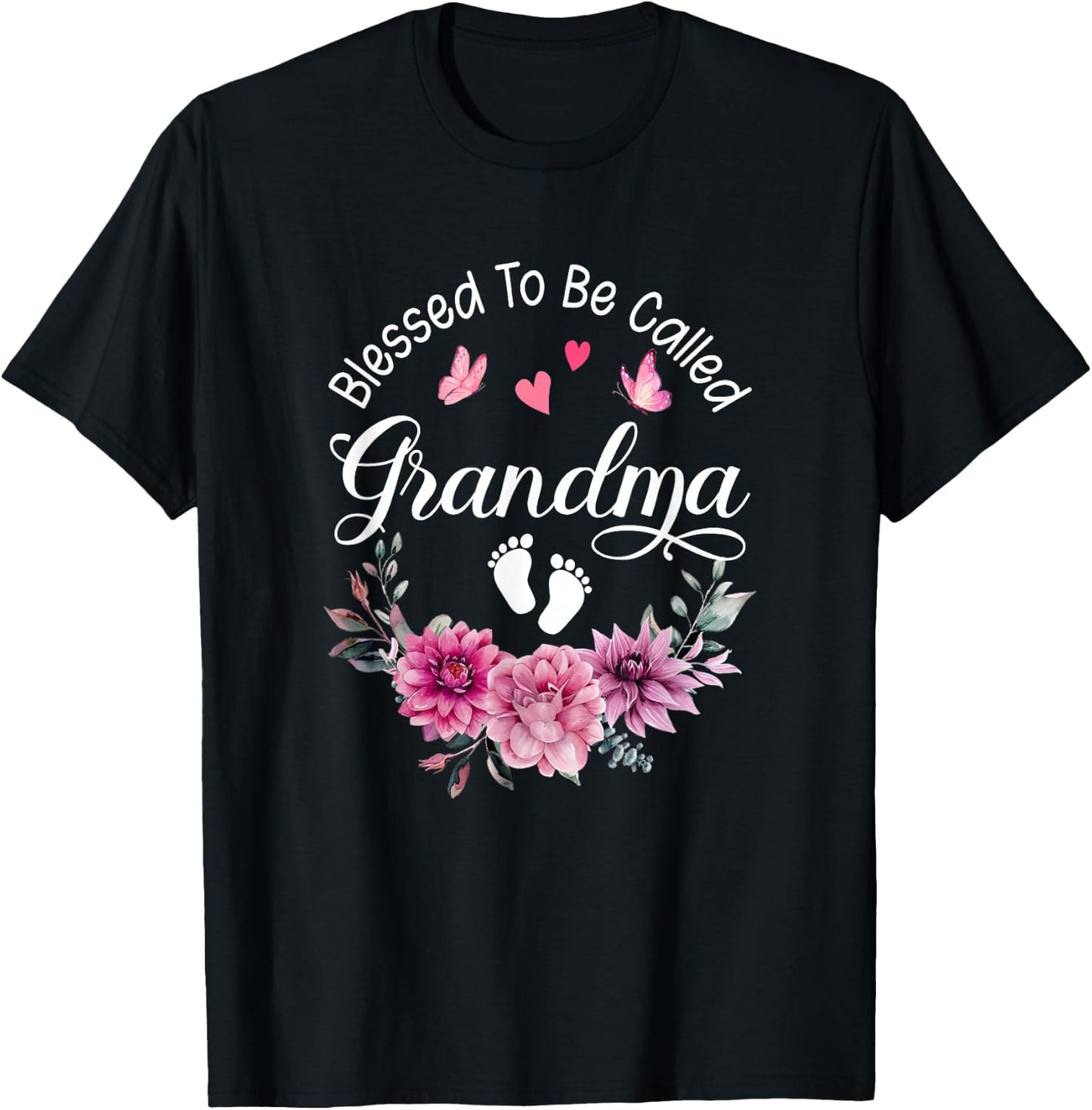 Blessed To Be Called Grandma Women Floral Decor Grandma T-Shirt - T-Shirt | Black